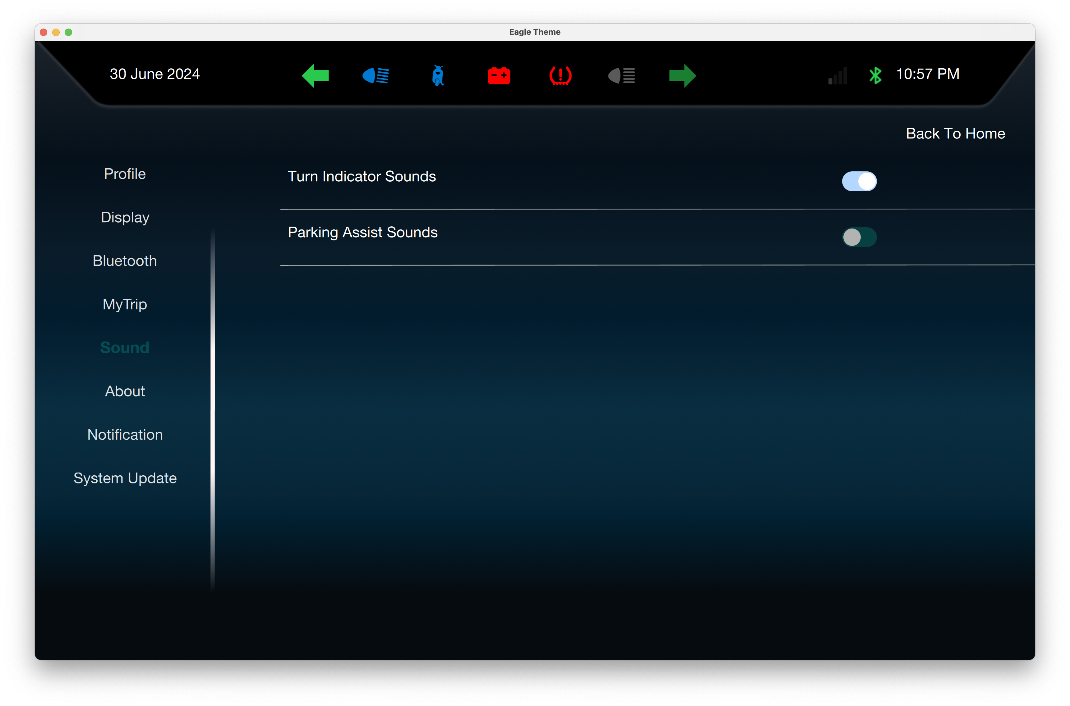Dark Sound Settings Qt/QML interface screenshot