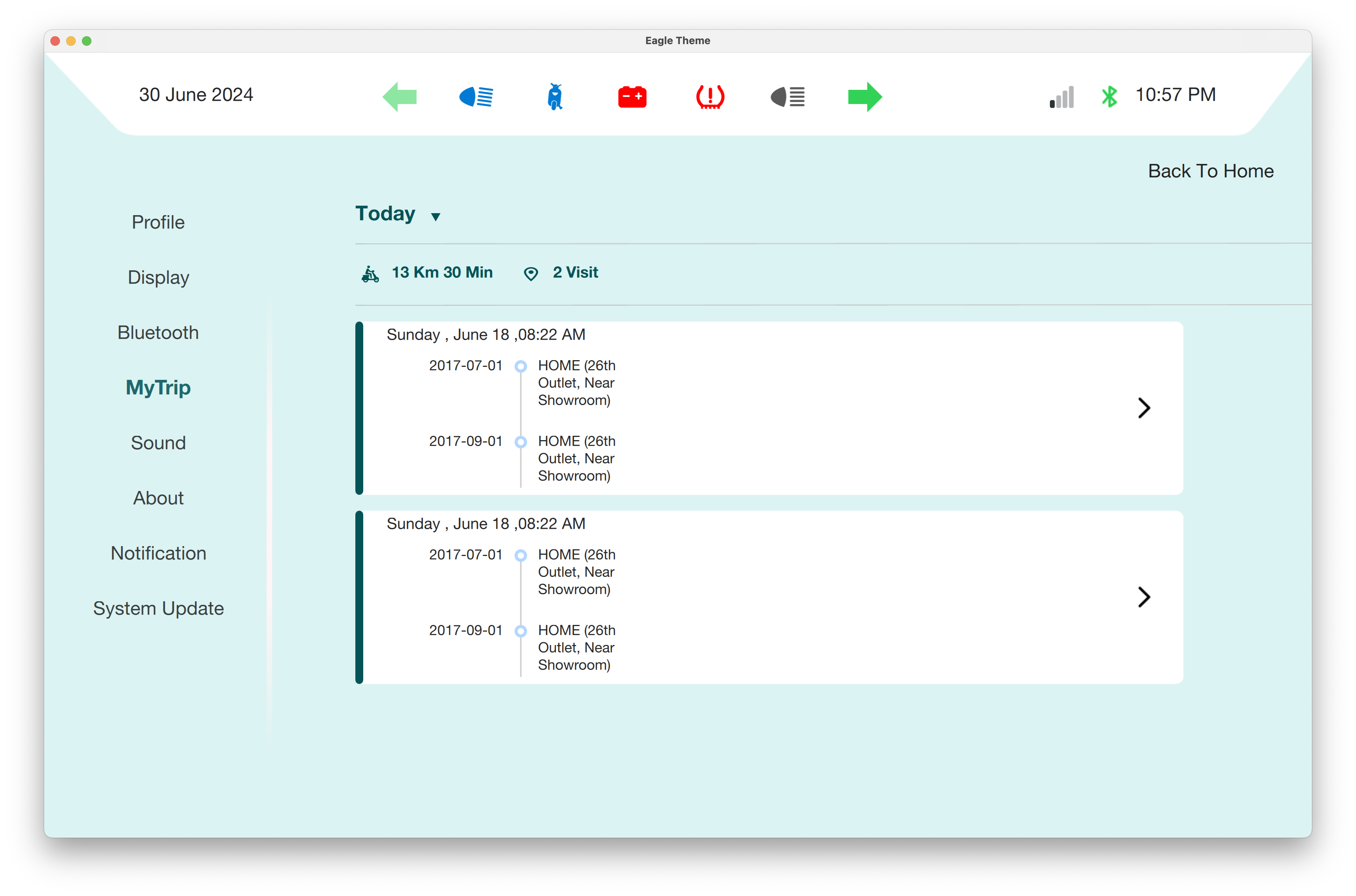 Trip History Qt/QML interface screenshot