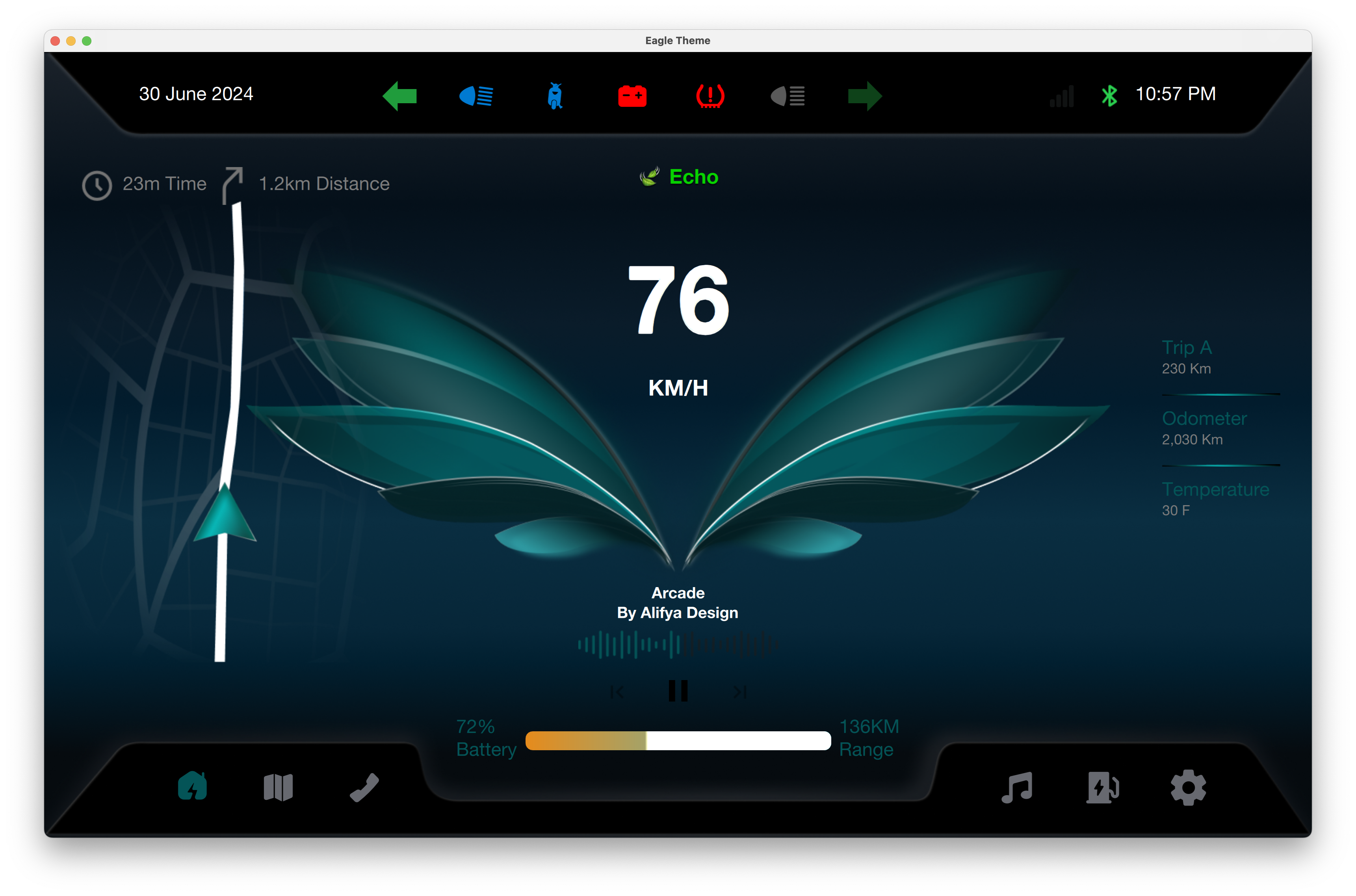 Dark Ride Dashboard Qt/QML interface screenshot