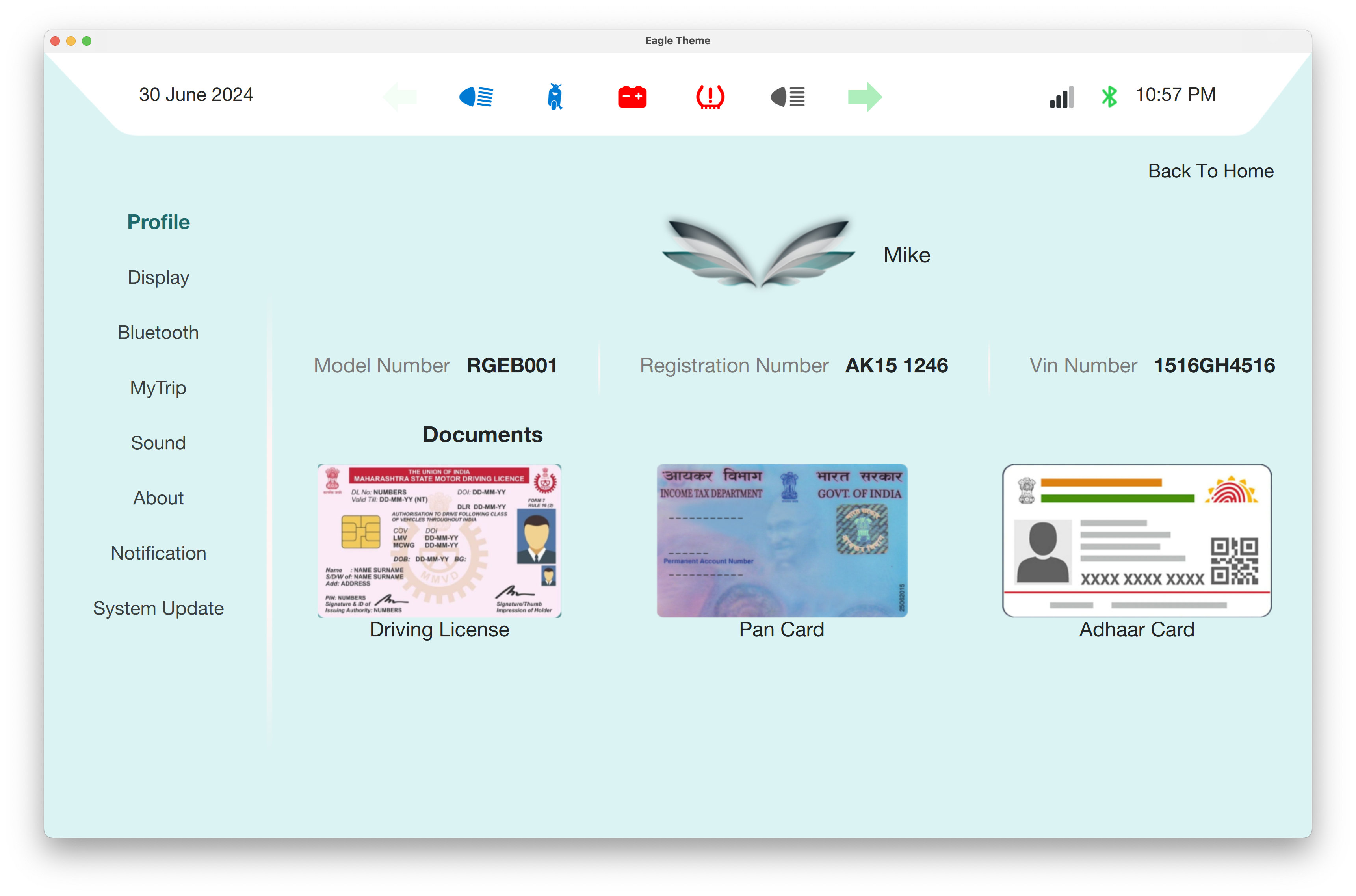 Profile And Documents Qt/QML interface screenshot