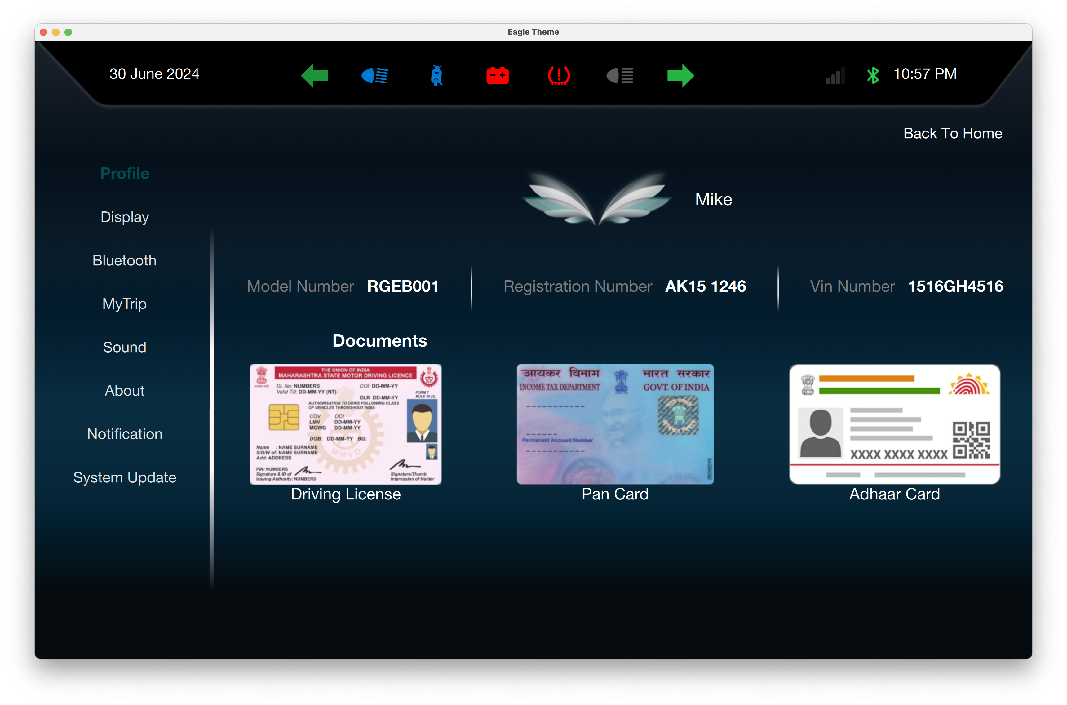 Dark Profile And Documents Qt/QML interface screenshot