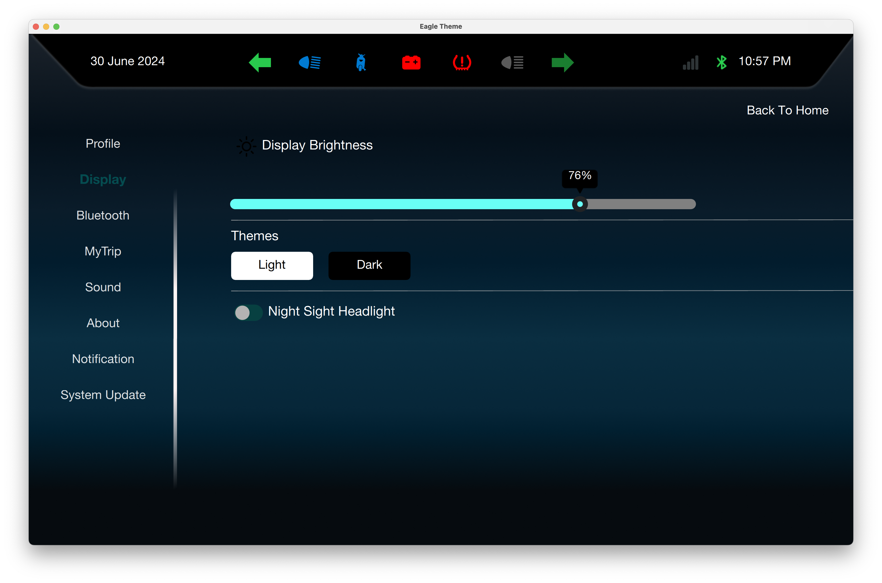 Dark Display Settings Qt/QML interface screenshot