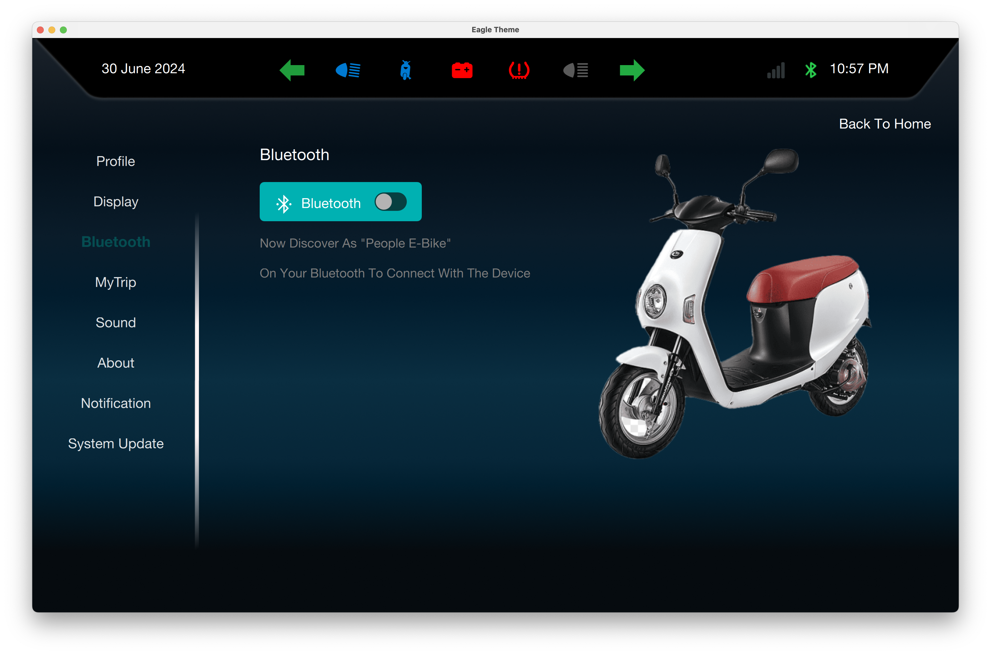 Dark Bluetooth Settings Qt/QML interface screenshot