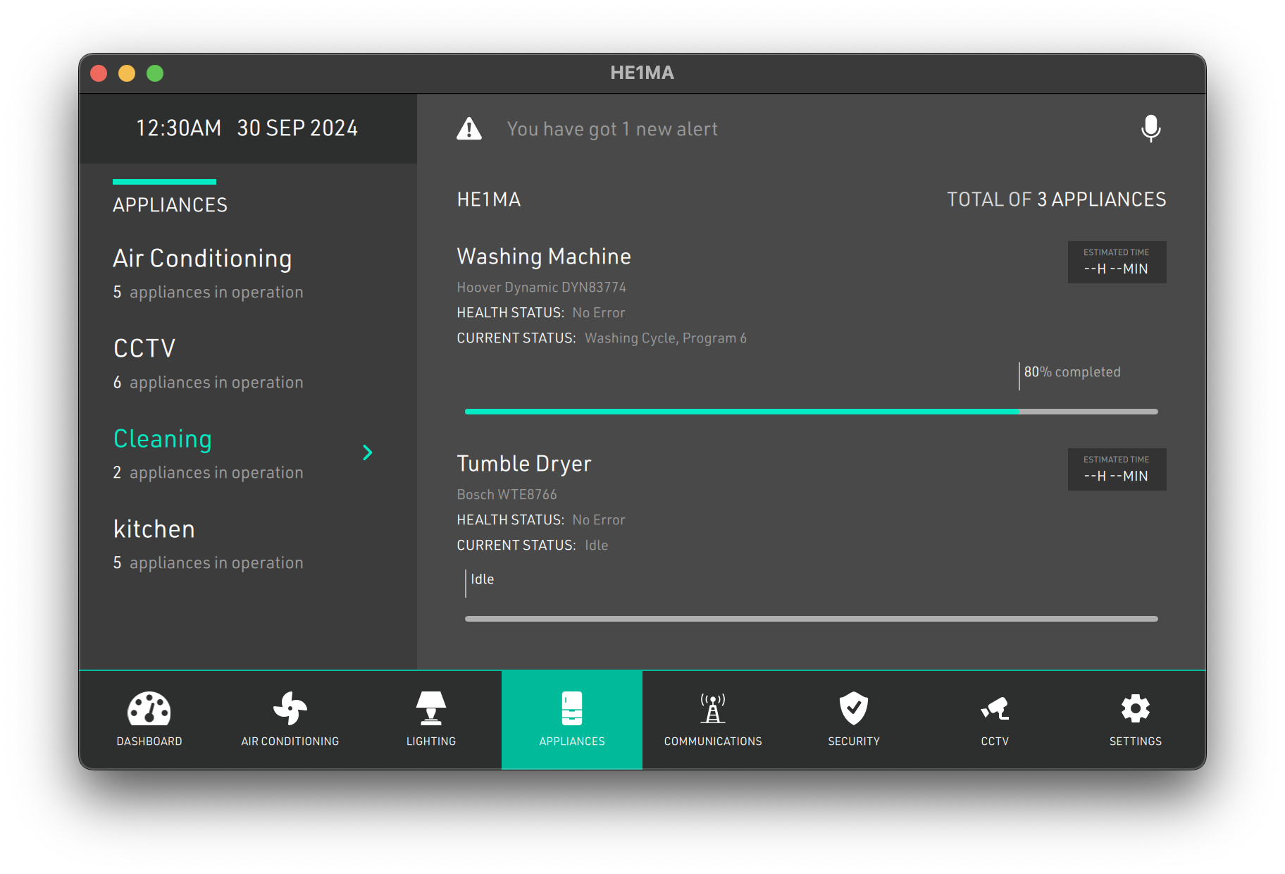 Appliance Control Qt/QML interface screenshot