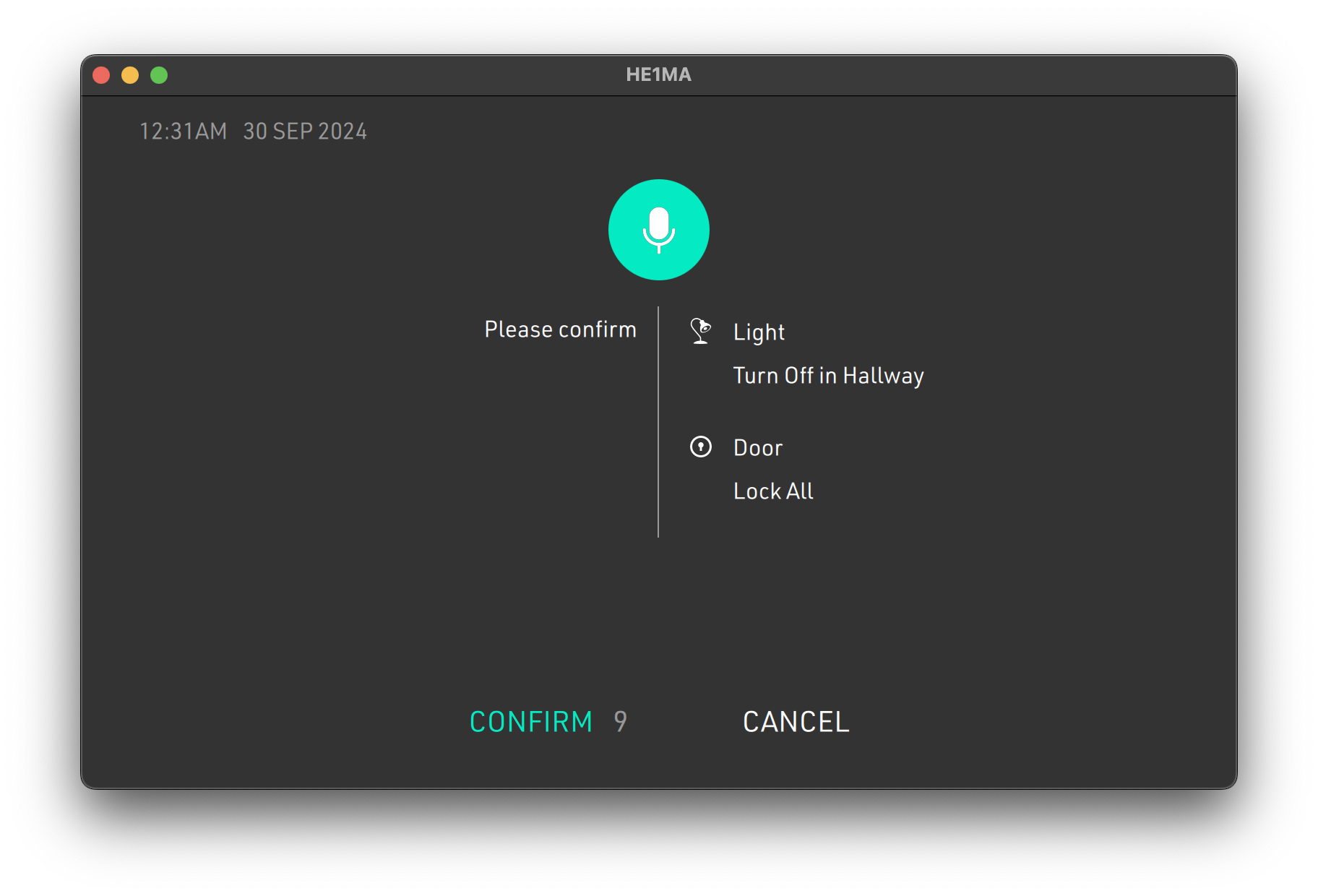 Voice Command Confirmation Qt/QML interface screenshot