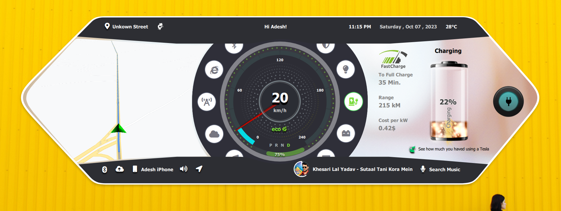 Charging State With Speed Cluster Qt/QML interface screenshot