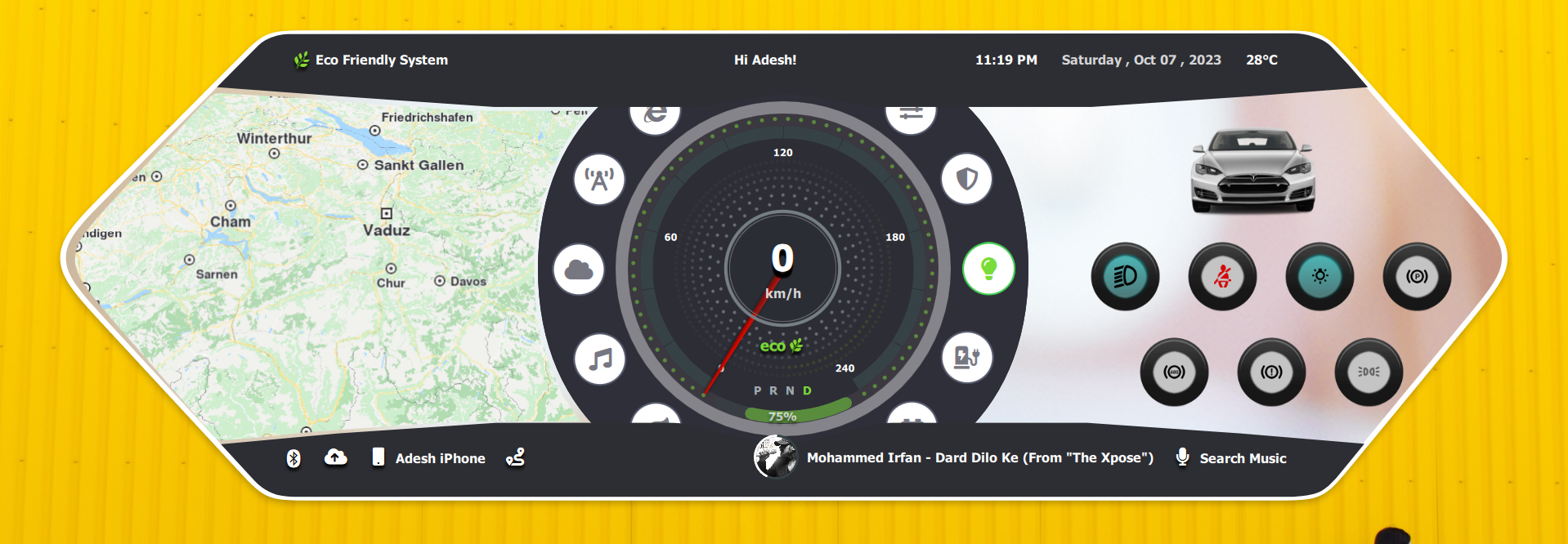 Quick Vehicle Controls Qt/QML interface screenshot