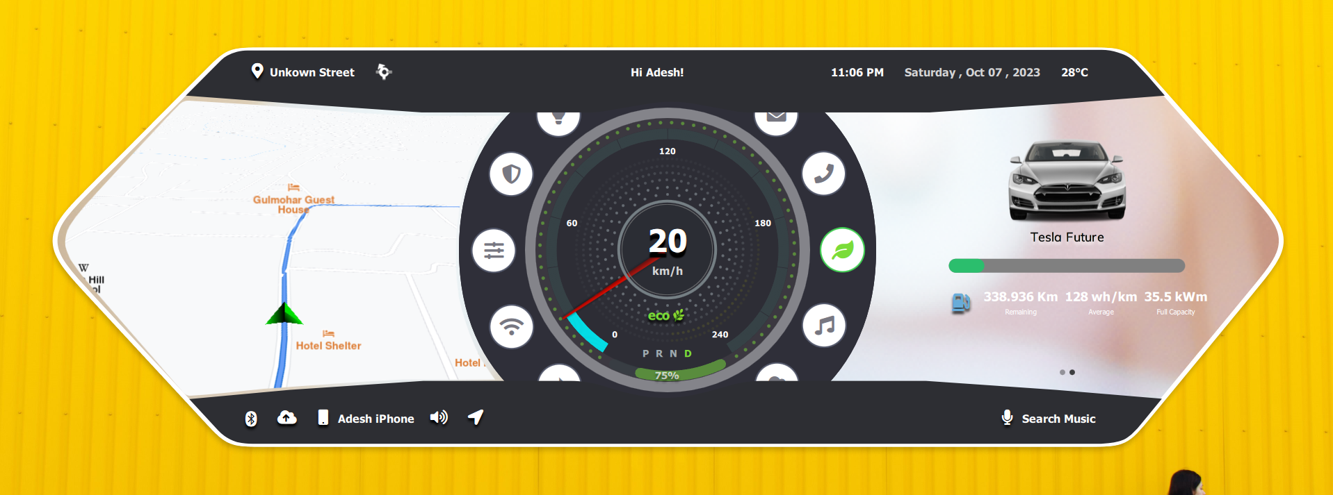 Route, Speed, And Vehicle Card Qt/QML interface screenshot