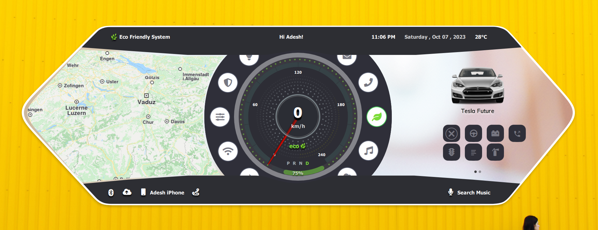 Tesla Vehicle Shortcut Panel Qt/QML interface screenshot