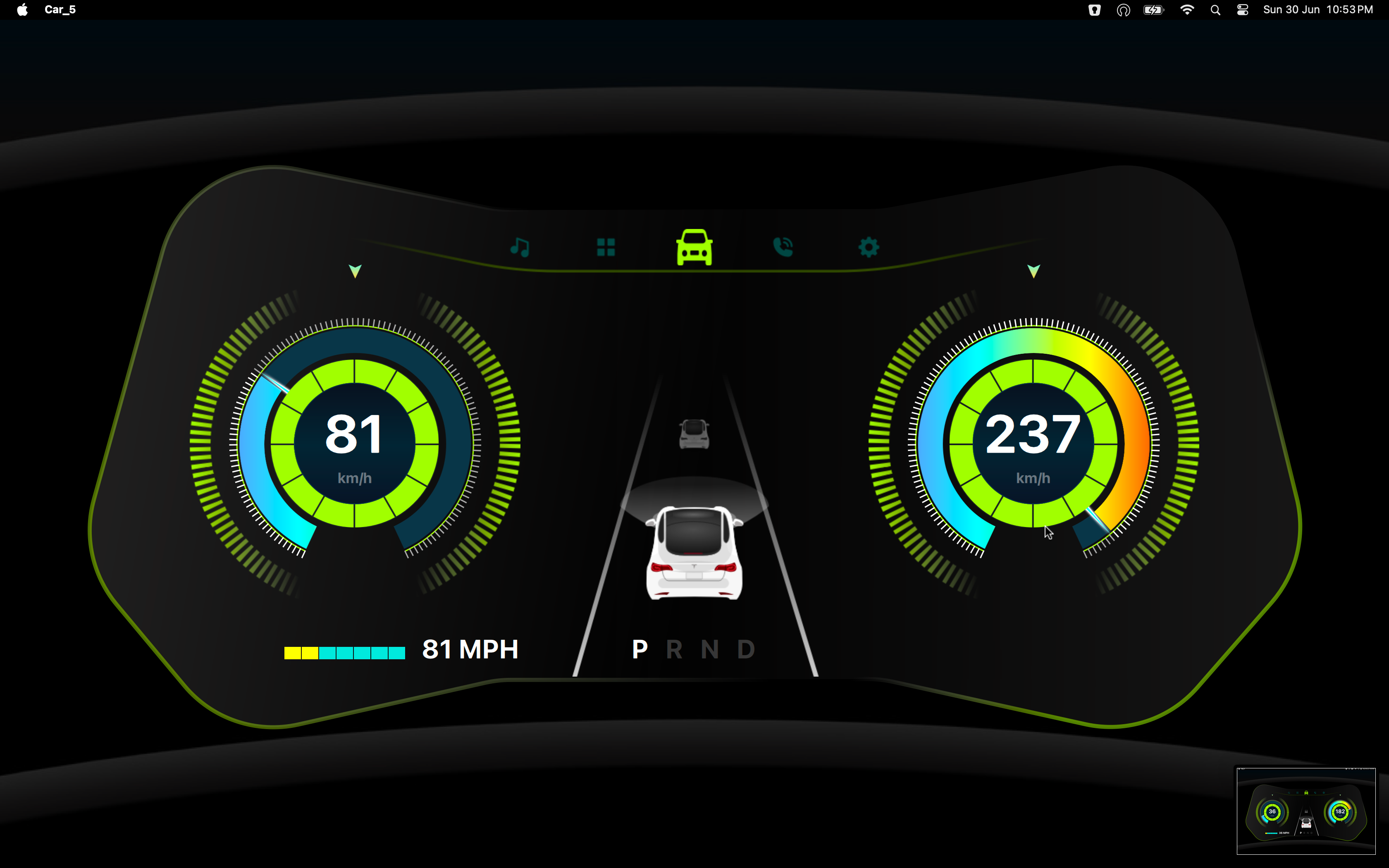 Performance-Speed Cluster State Qt/QML interface screenshot