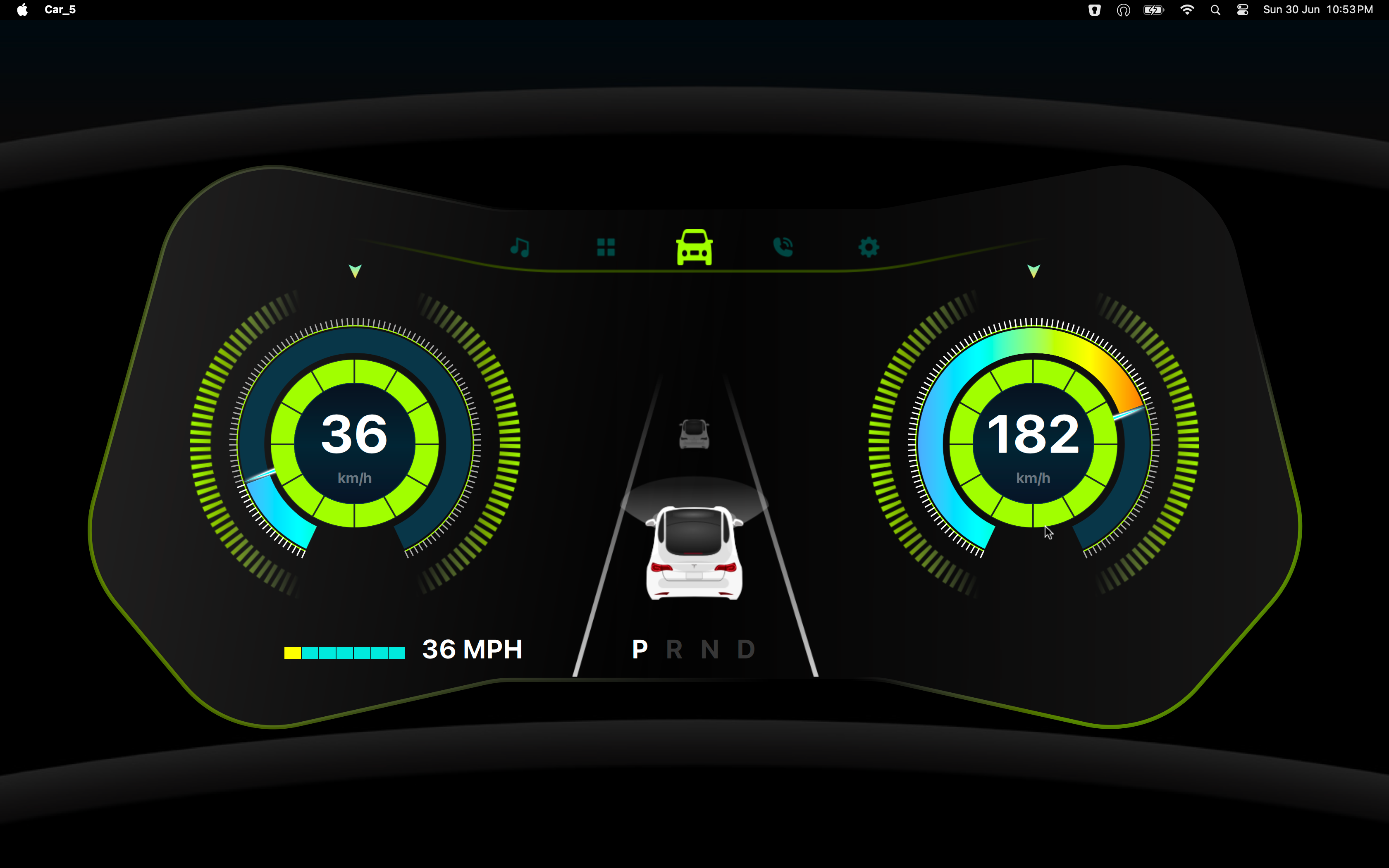 Dual Gauge Driving State Qt/QML interface screenshot