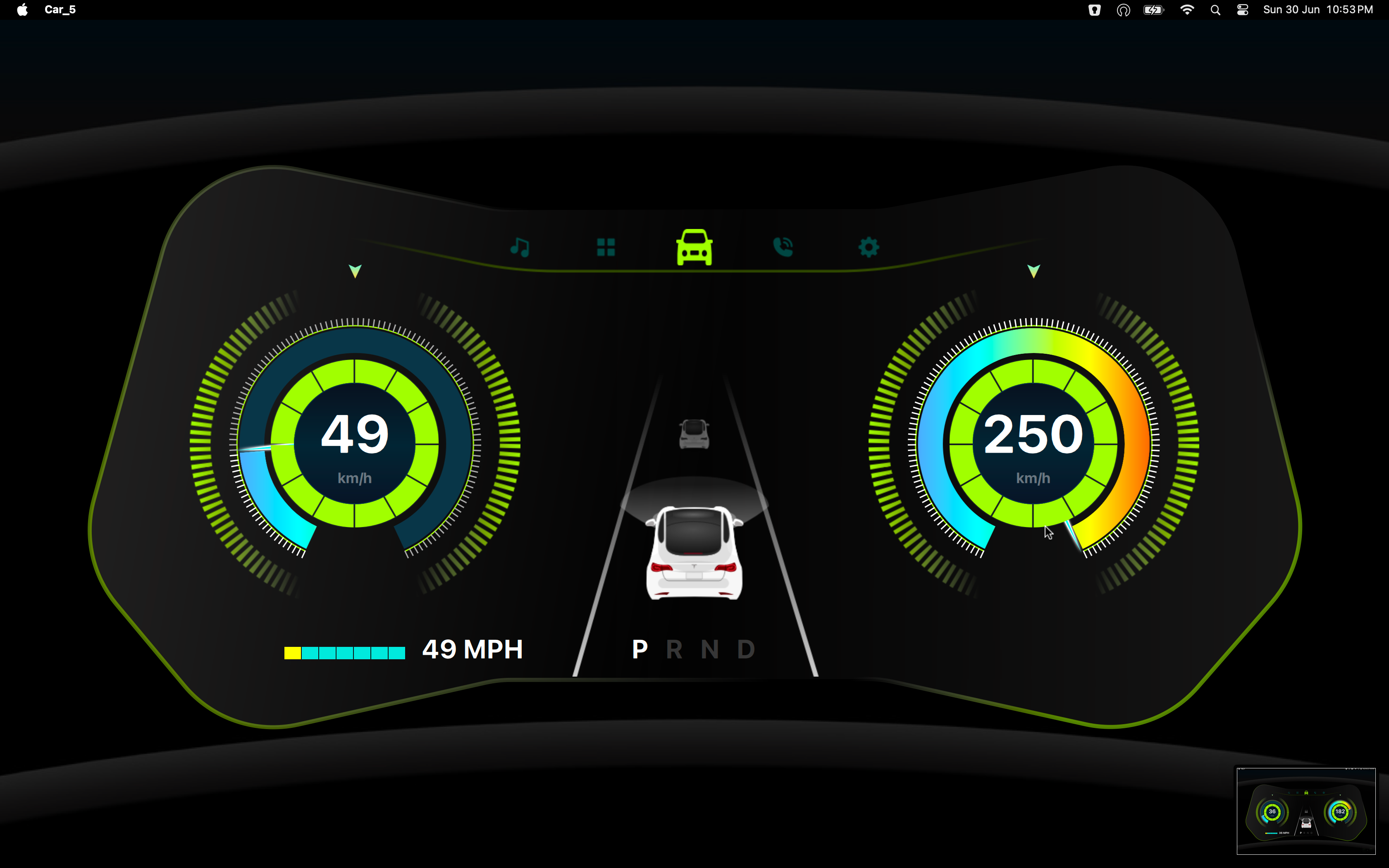 Moderate-Speed Cluster State Qt/QML interface screenshot