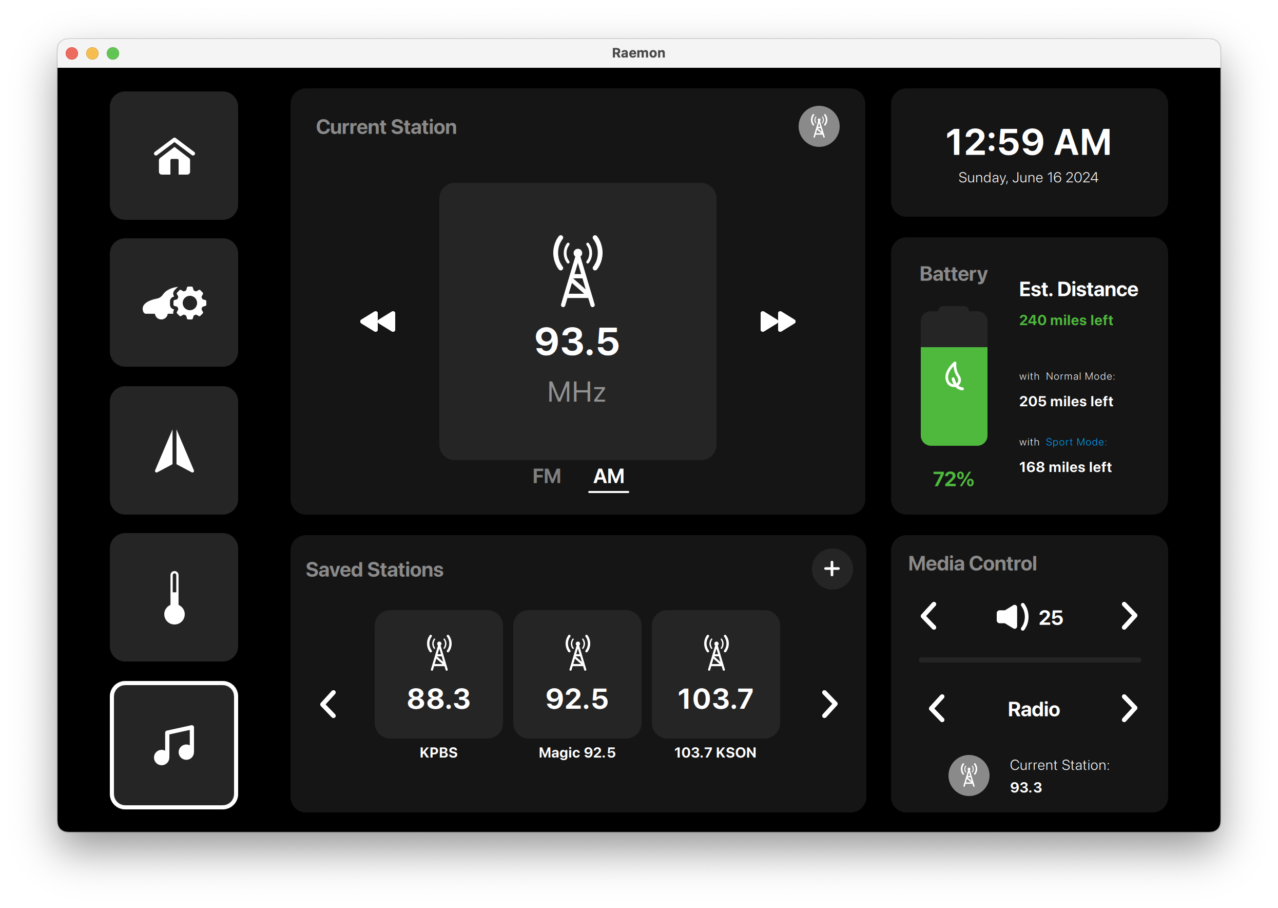 Radio Station Controls Qt/QML interface screenshot