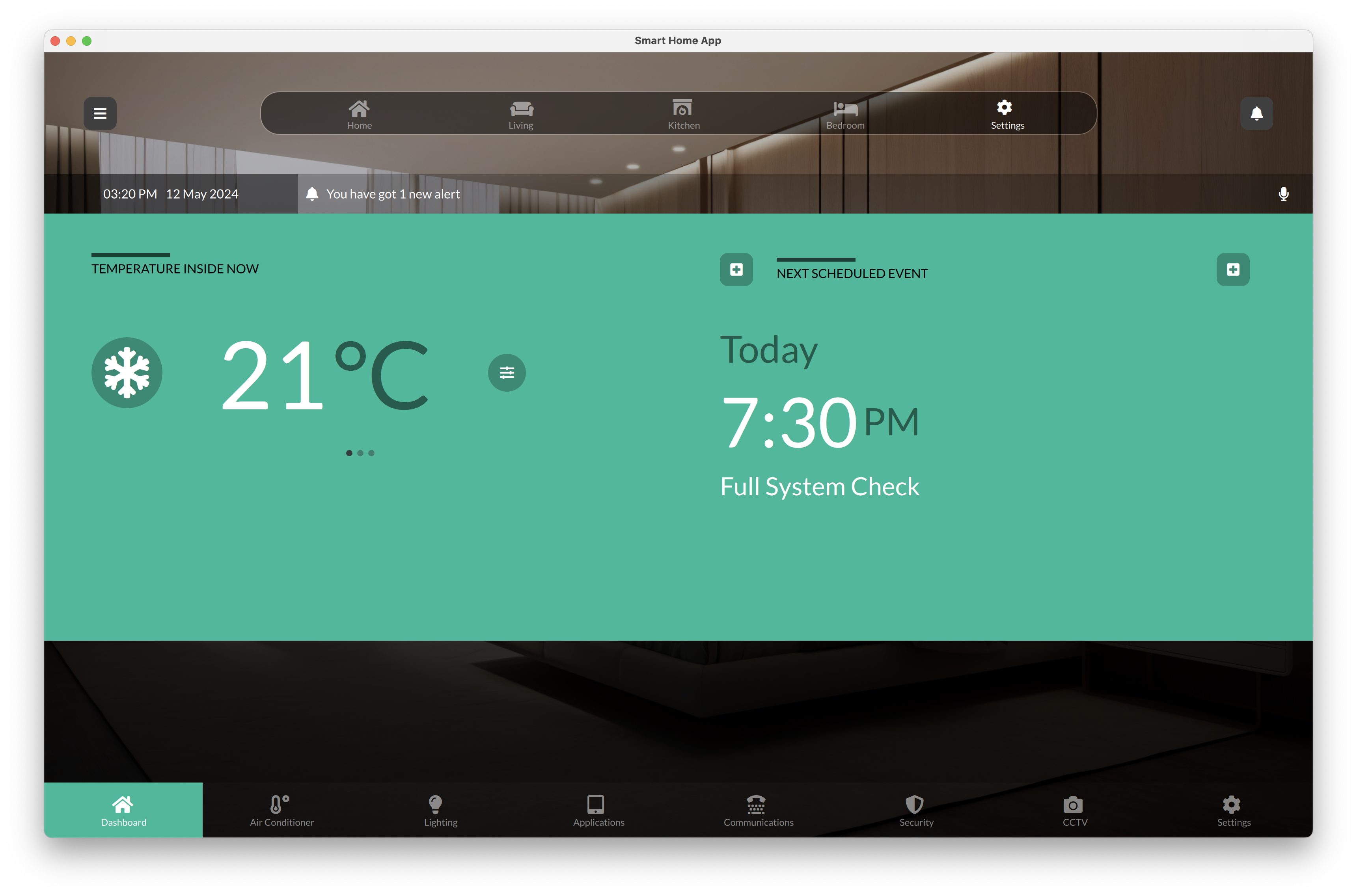 Teal Climate Dashboard Qt/QML interface screenshot