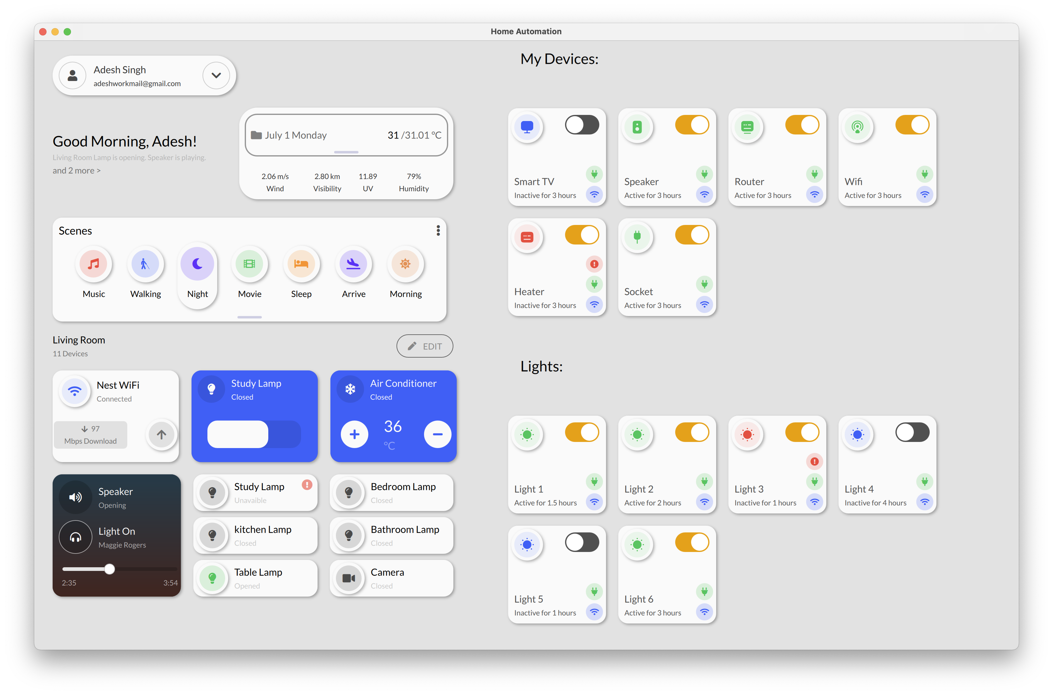 My Devices Grid Qt/QML interface screenshot