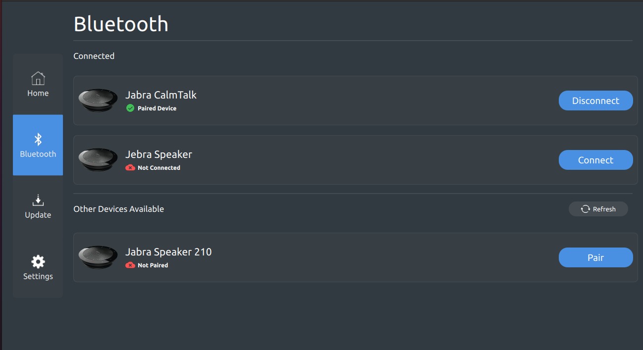 Bluetooth Device List Qt/QML interface screenshot