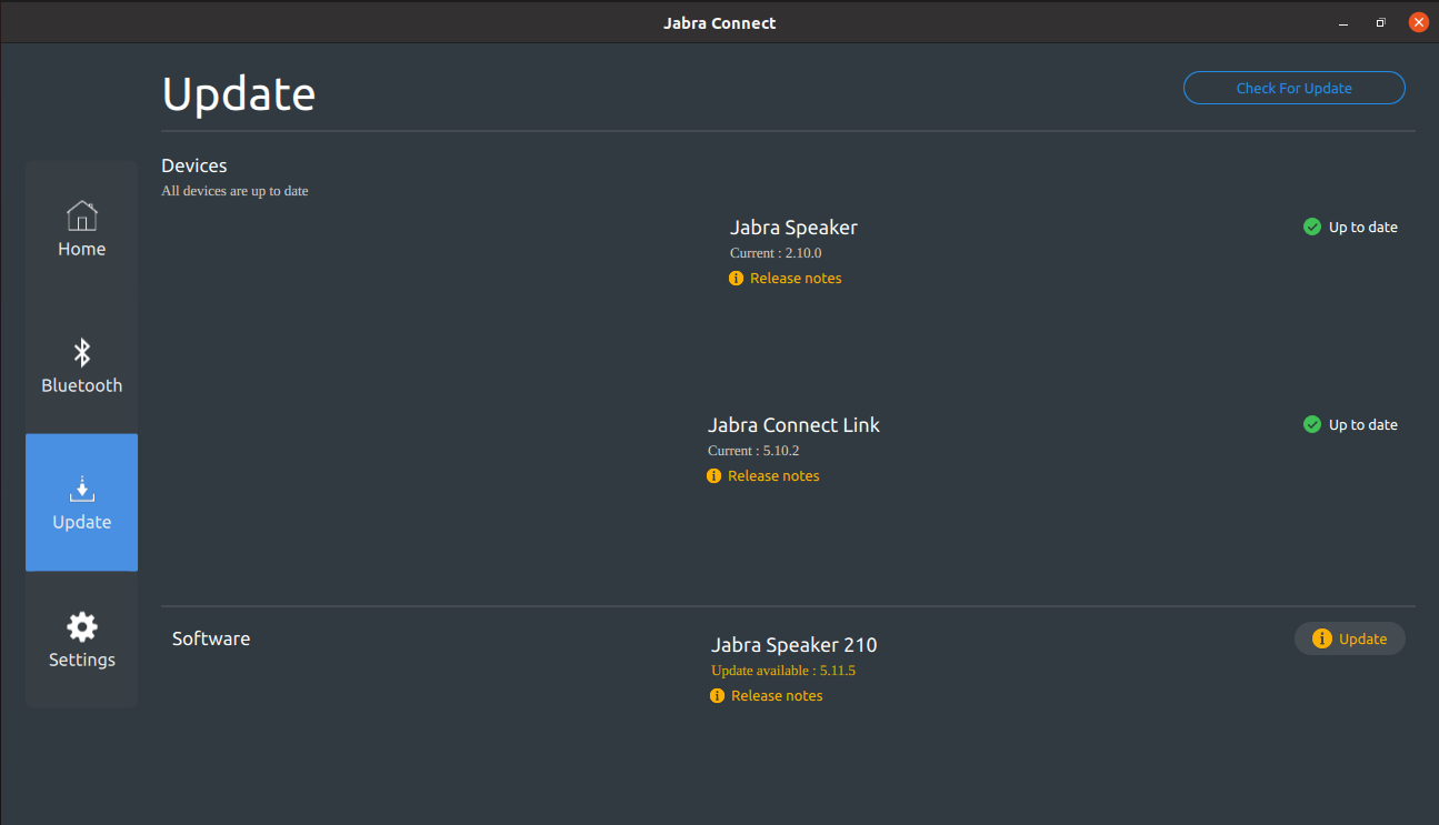Firmware Update List Qt/QML interface screenshot