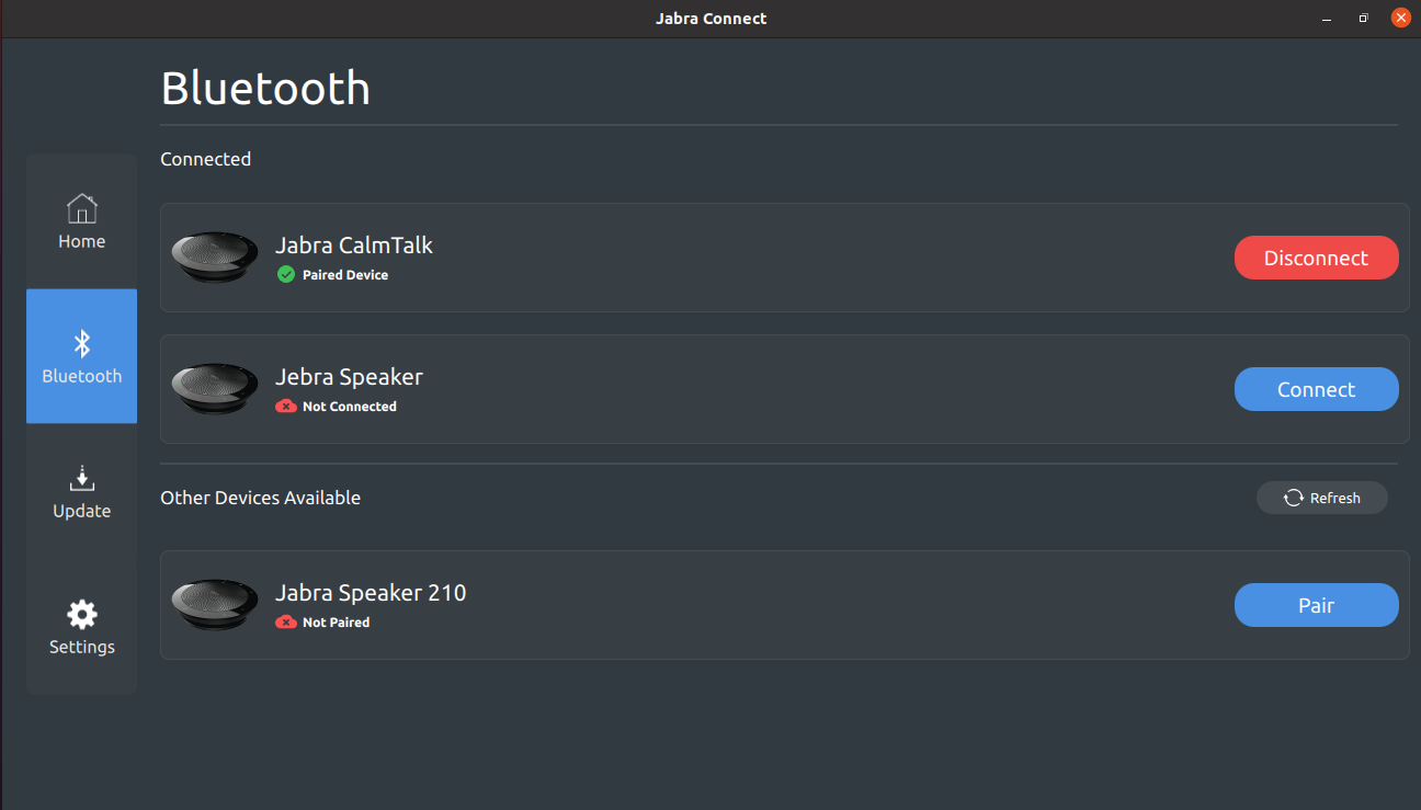 Bluetooth List In Desktop Window Qt/QML interface screenshot