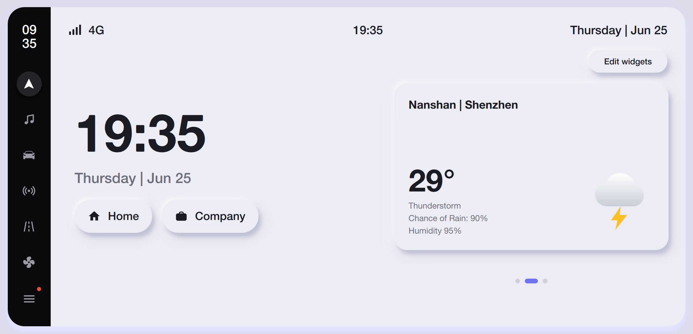 Home Dashboard — Light Theme Qt/QML interface screenshot