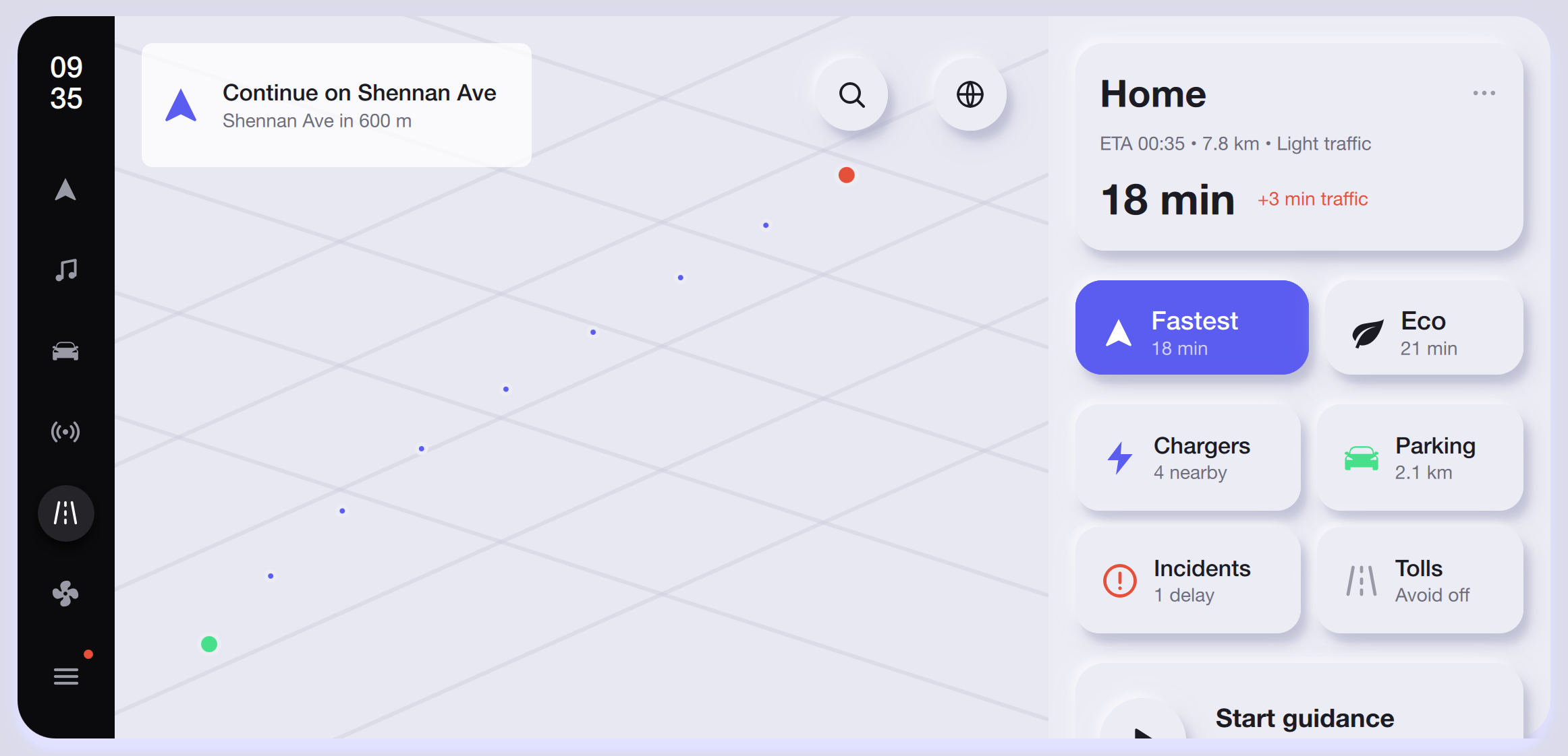 Navigation & Route Guidance — Light Theme Qt/QML interface screenshot