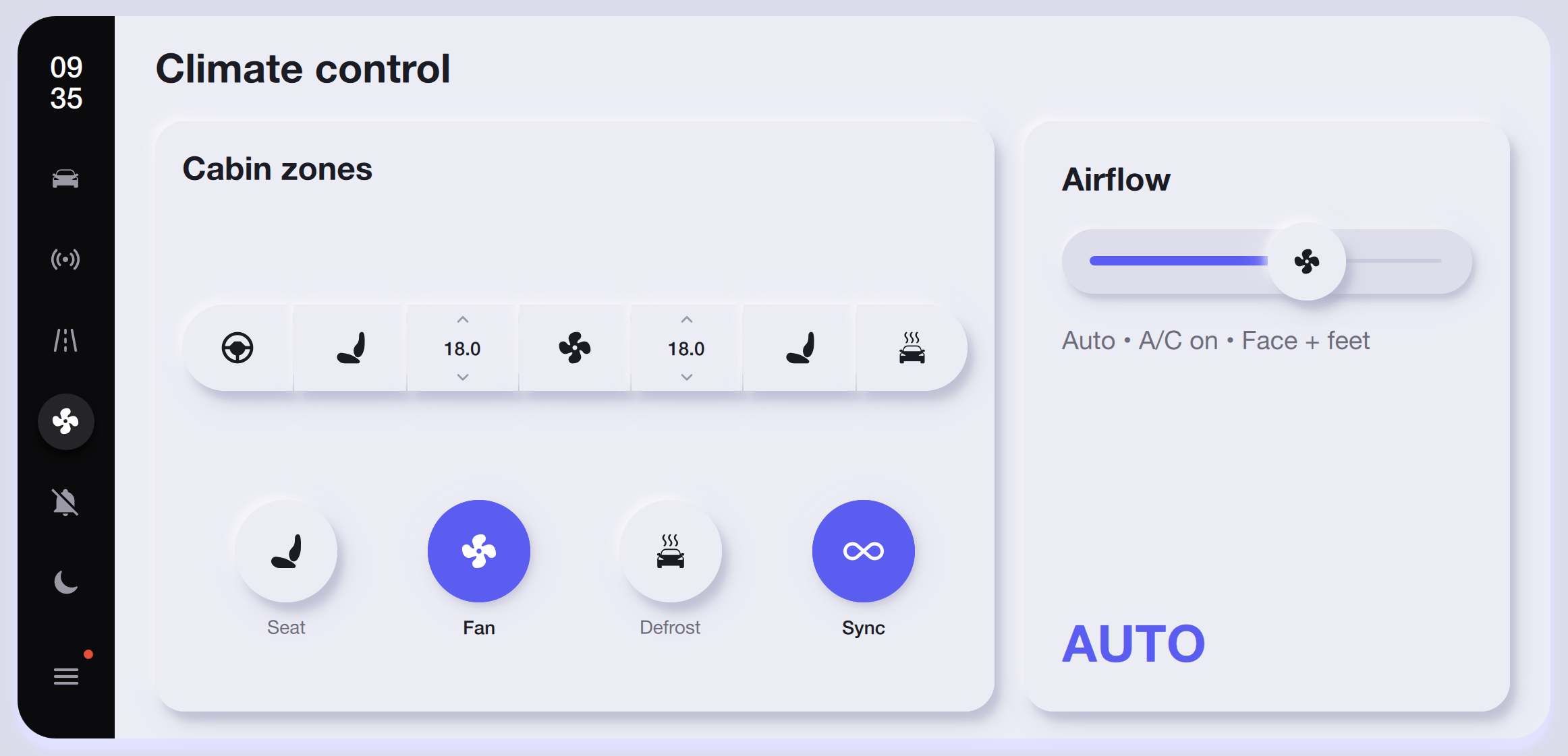 Climate Control — Light Theme Qt/QML interface screenshot