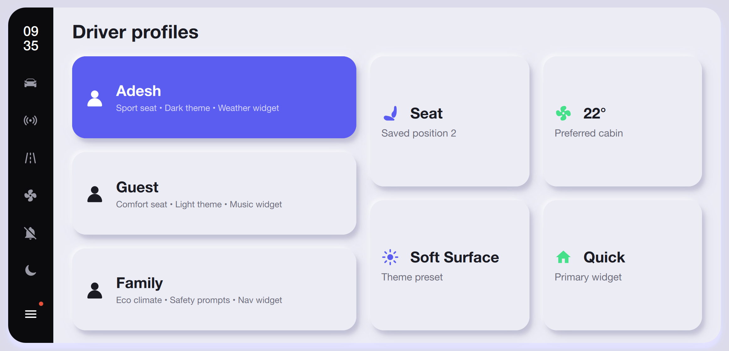 Driver Profiles — Light Theme Qt/QML interface screenshot