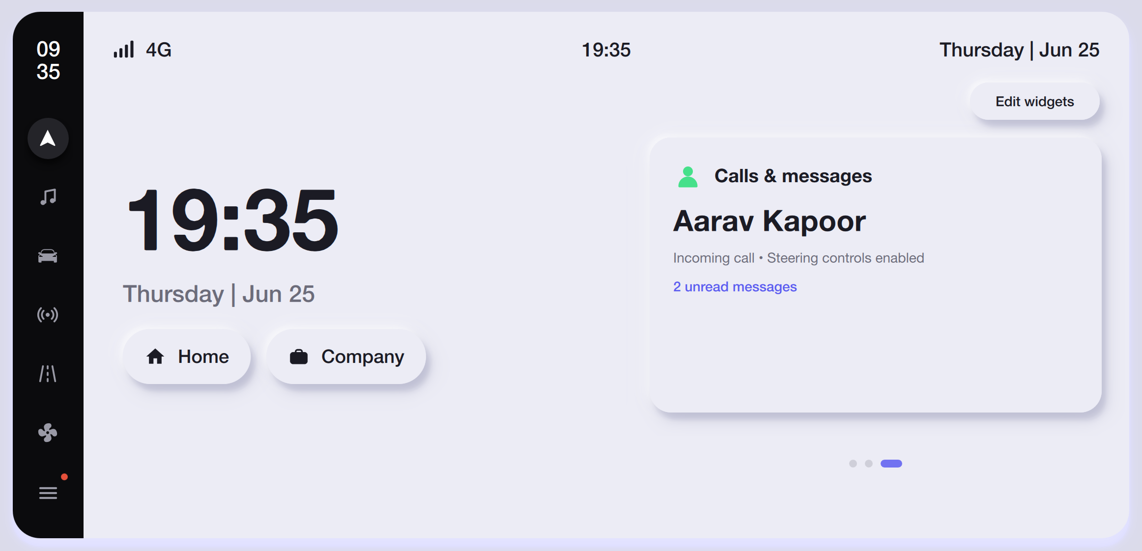 Calls & Messages Widget — Light Theme Qt/QML interface screenshot
