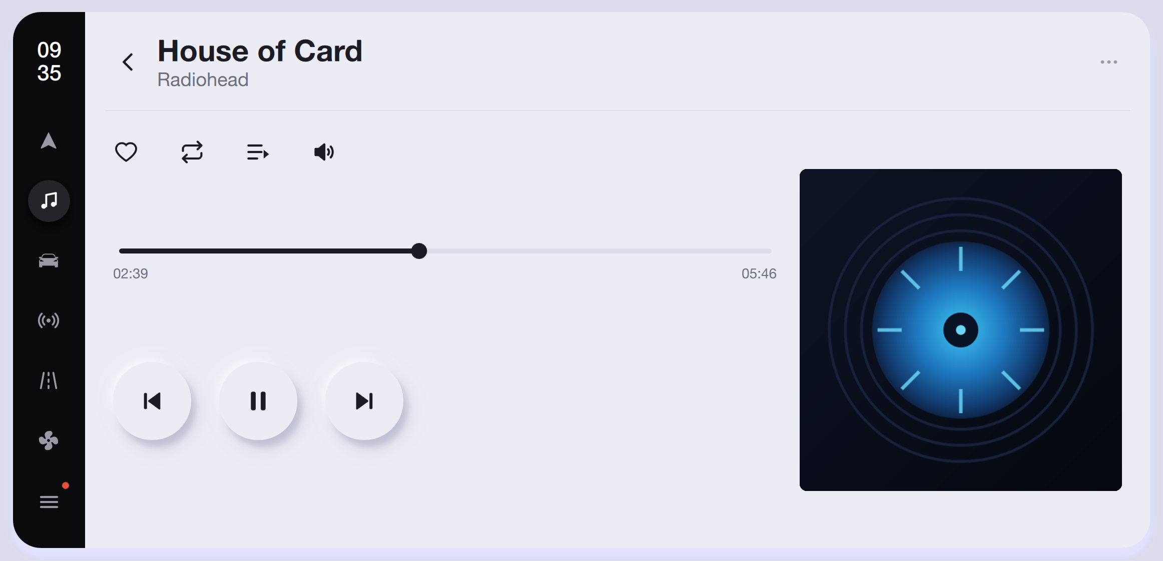 Now Playing — Light Theme Qt/QML interface screenshot