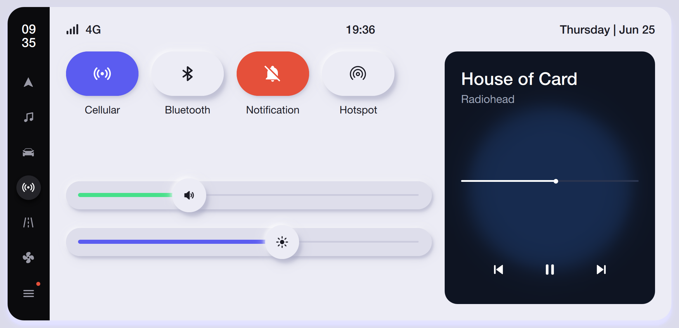 Quick Settings Overlay — Light Theme Qt/QML interface screenshot