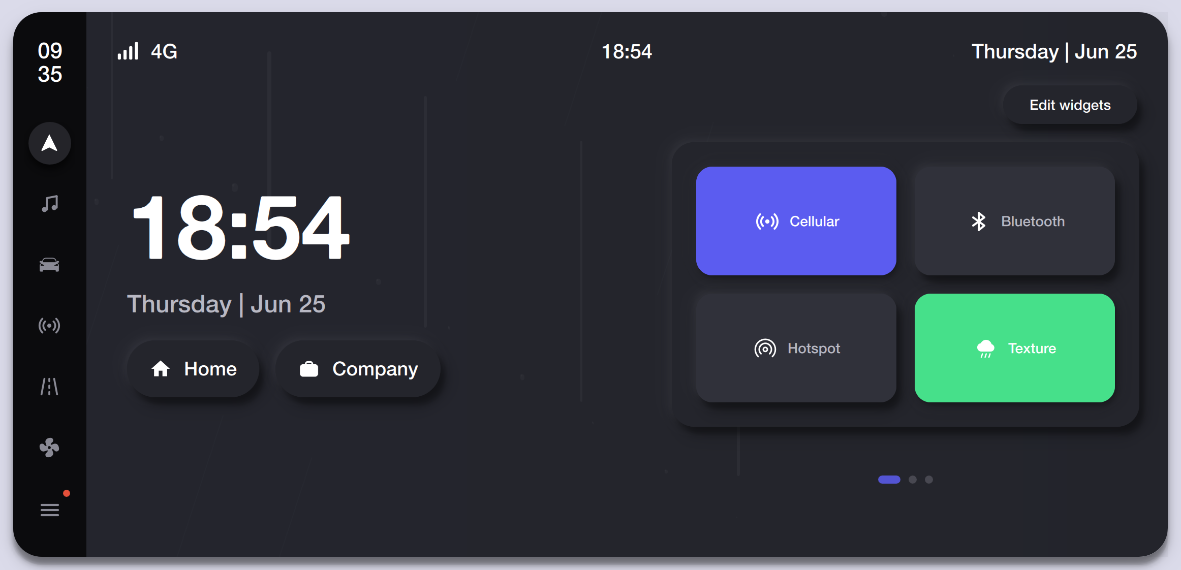 Connectivity Widgets — Dark Theme Qt/QML interface screenshot