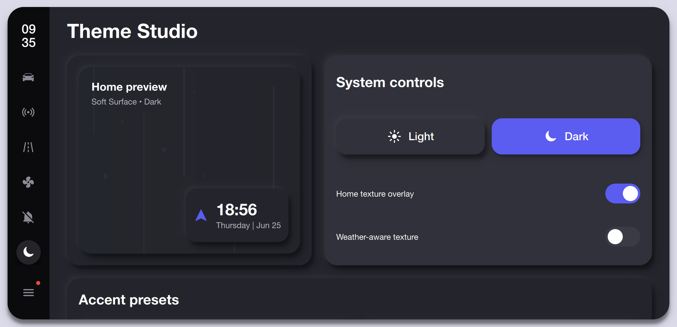 Theme Studio — Dark Mode Selected Qt/QML interface screenshot