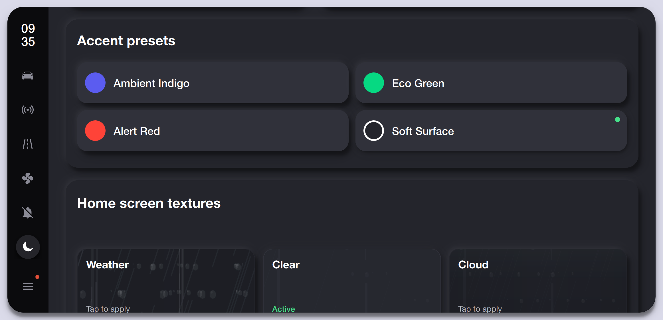 Accent Color Presets — Dark Theme Qt/QML interface screenshot