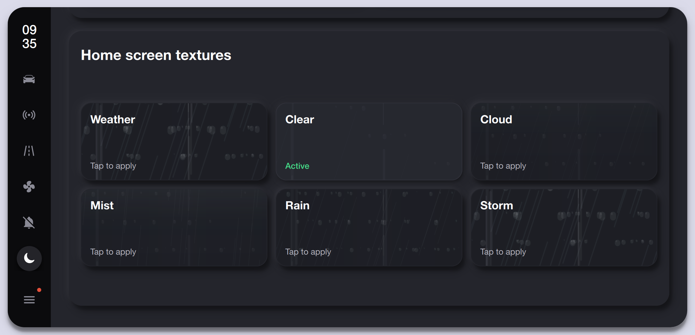 Home Screen Textures — Dark Theme Qt/QML interface screenshot