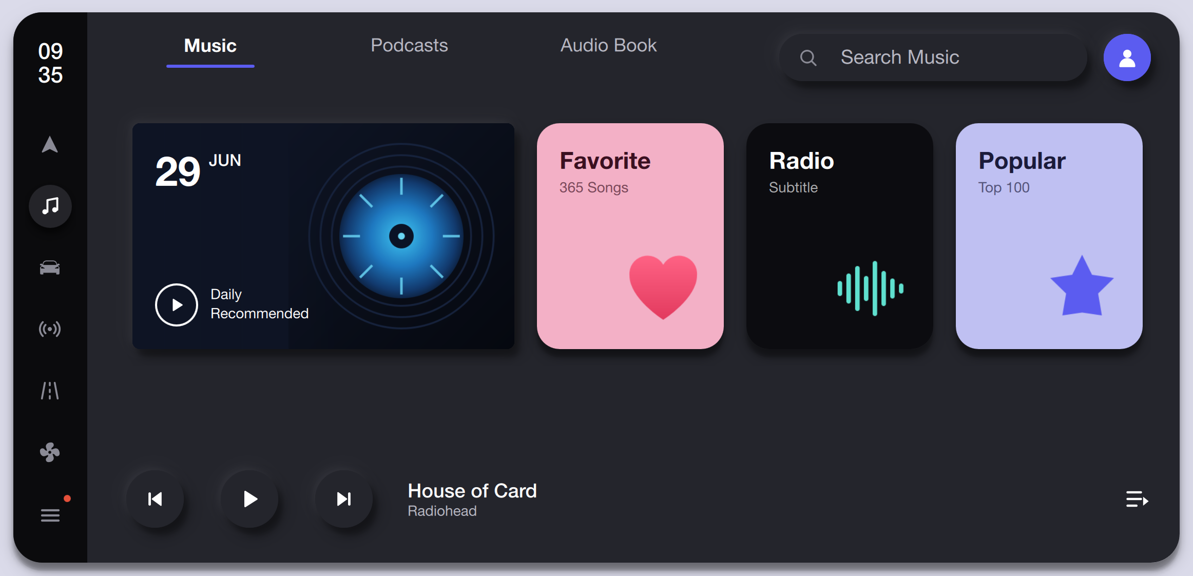 Media Library — Dark Theme Qt/QML interface screenshot