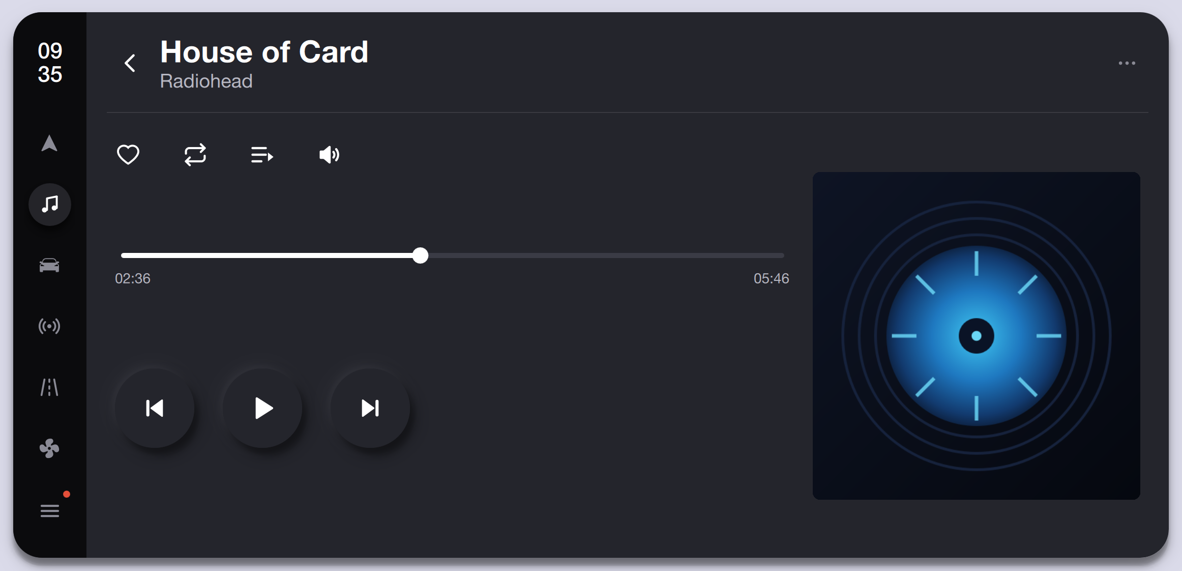 Now Playing — Dark Theme Qt/QML interface screenshot