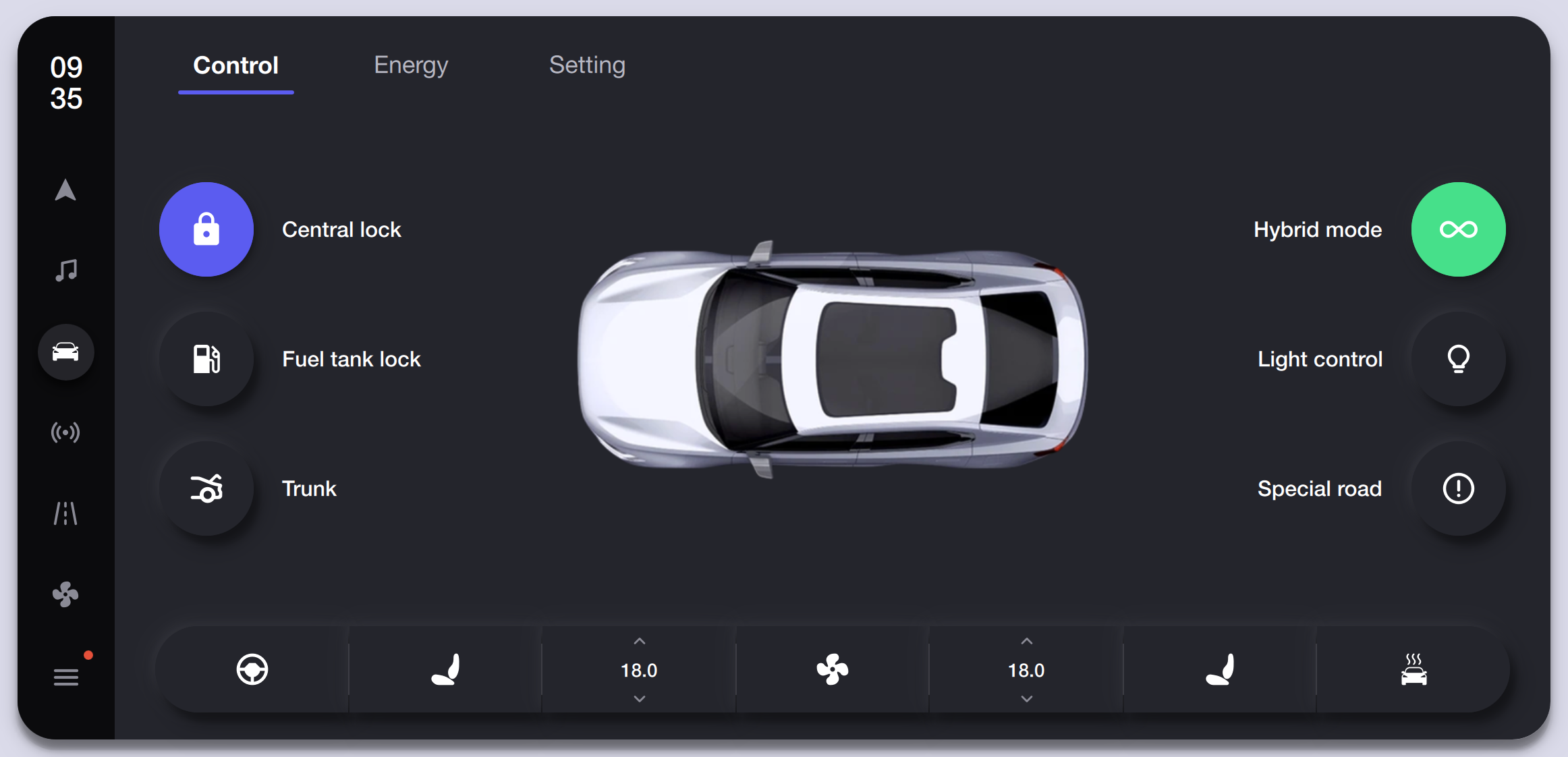 Vehicle Control Panel — Dark Theme Qt/QML interface screenshot