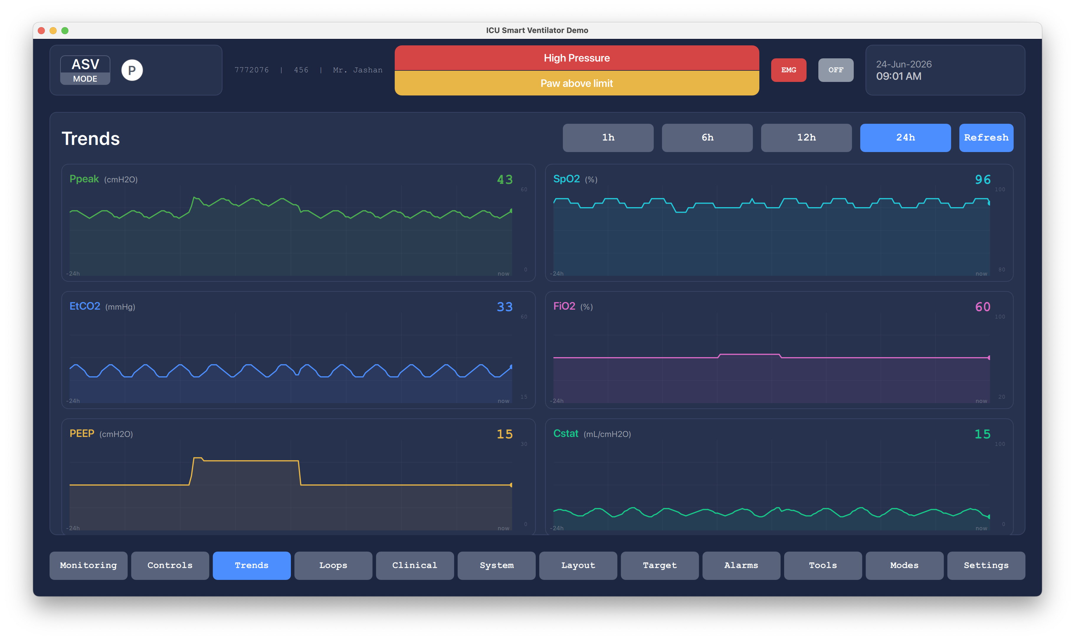 Twenty-Four-Hour Trend Review Qt/QML interface screenshot