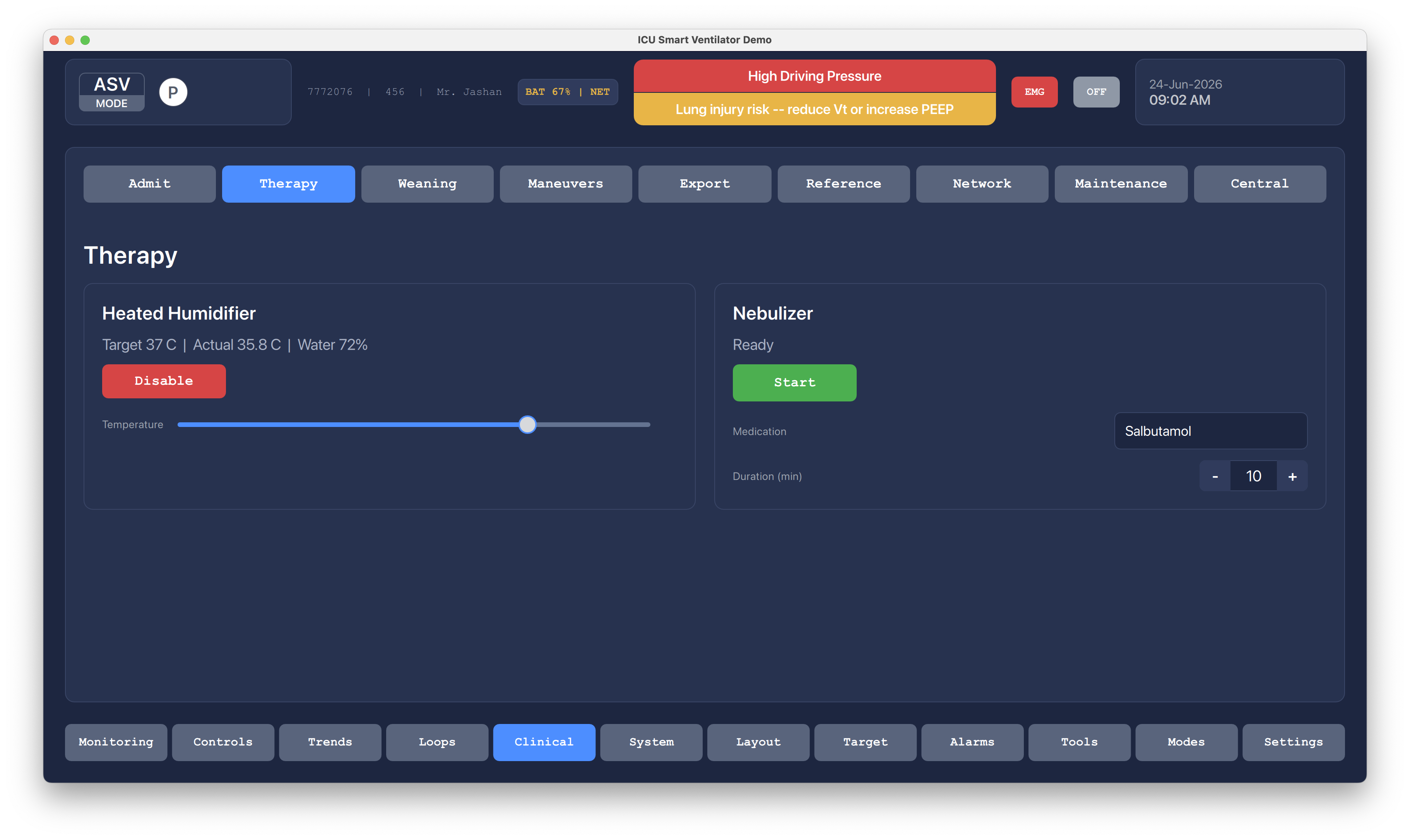 Therapy Controls Qt/QML interface screenshot