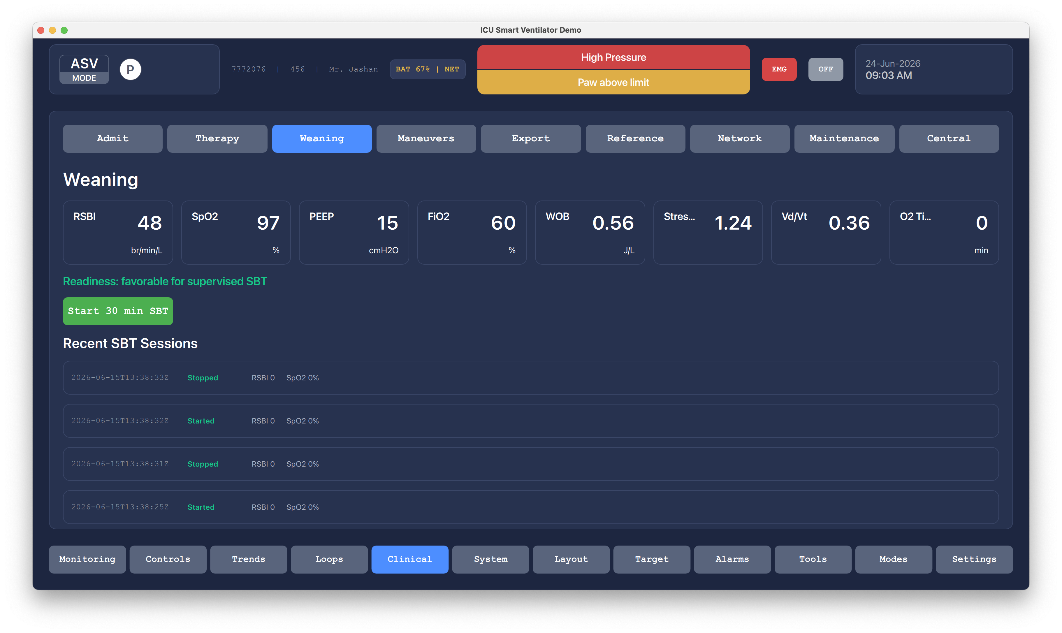Weaning Readiness Qt/QML interface screenshot