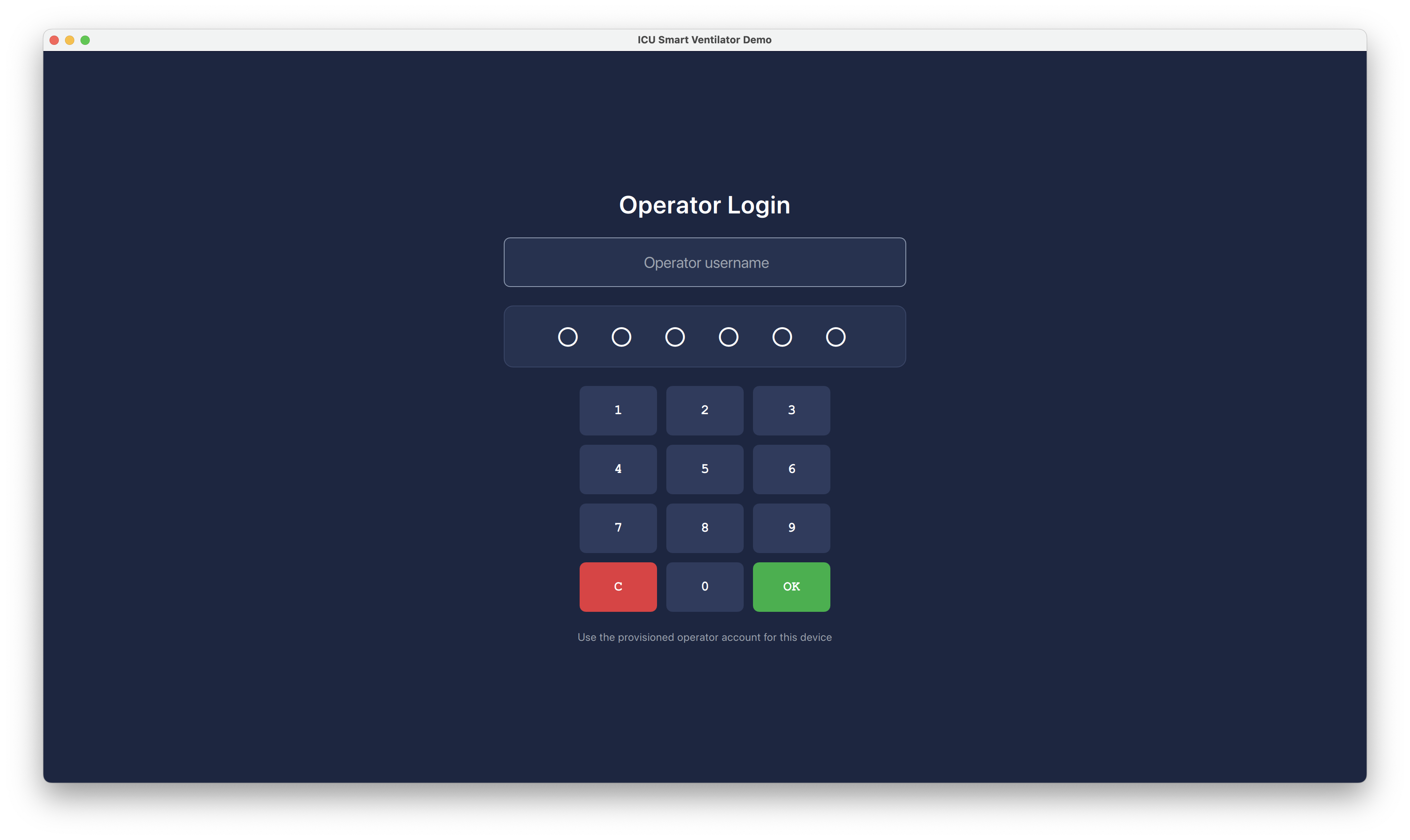 Operator Login Qt/QML interface screenshot