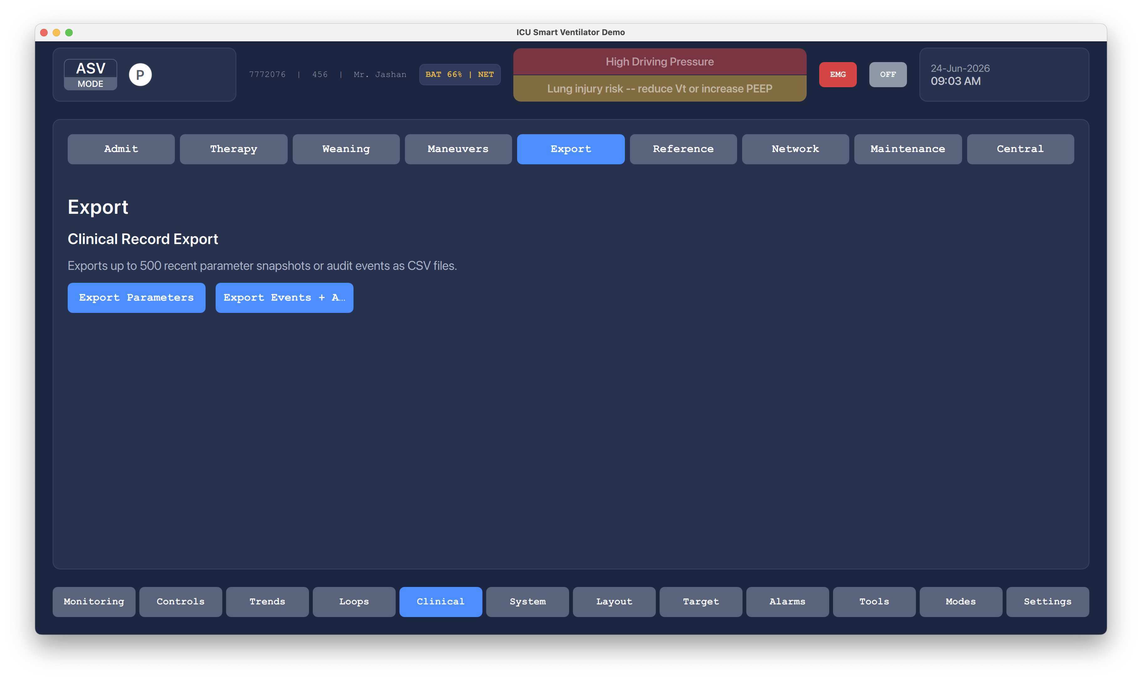 Clinical Data Export Qt/QML interface screenshot