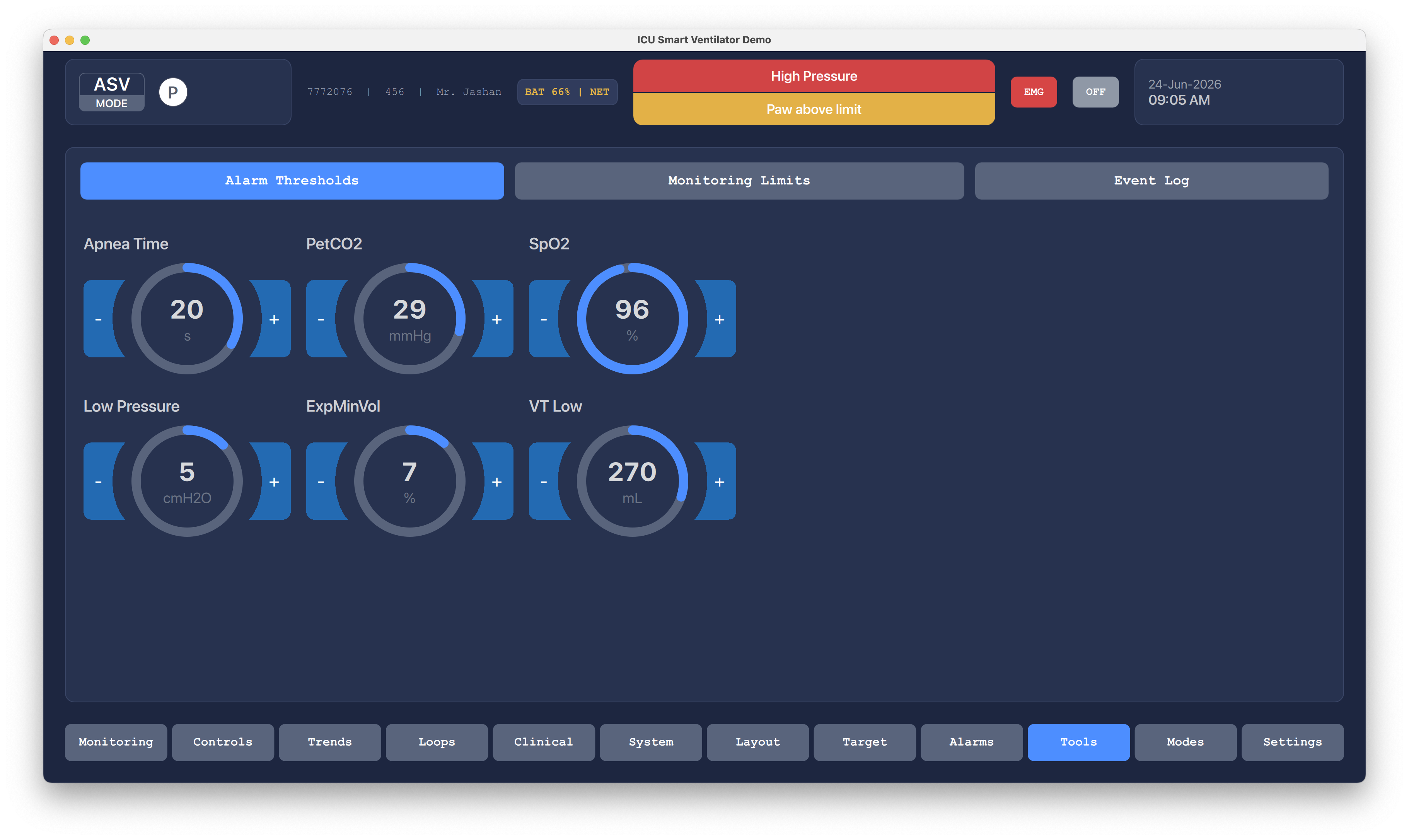 Emergency Control State Qt/QML interface screenshot