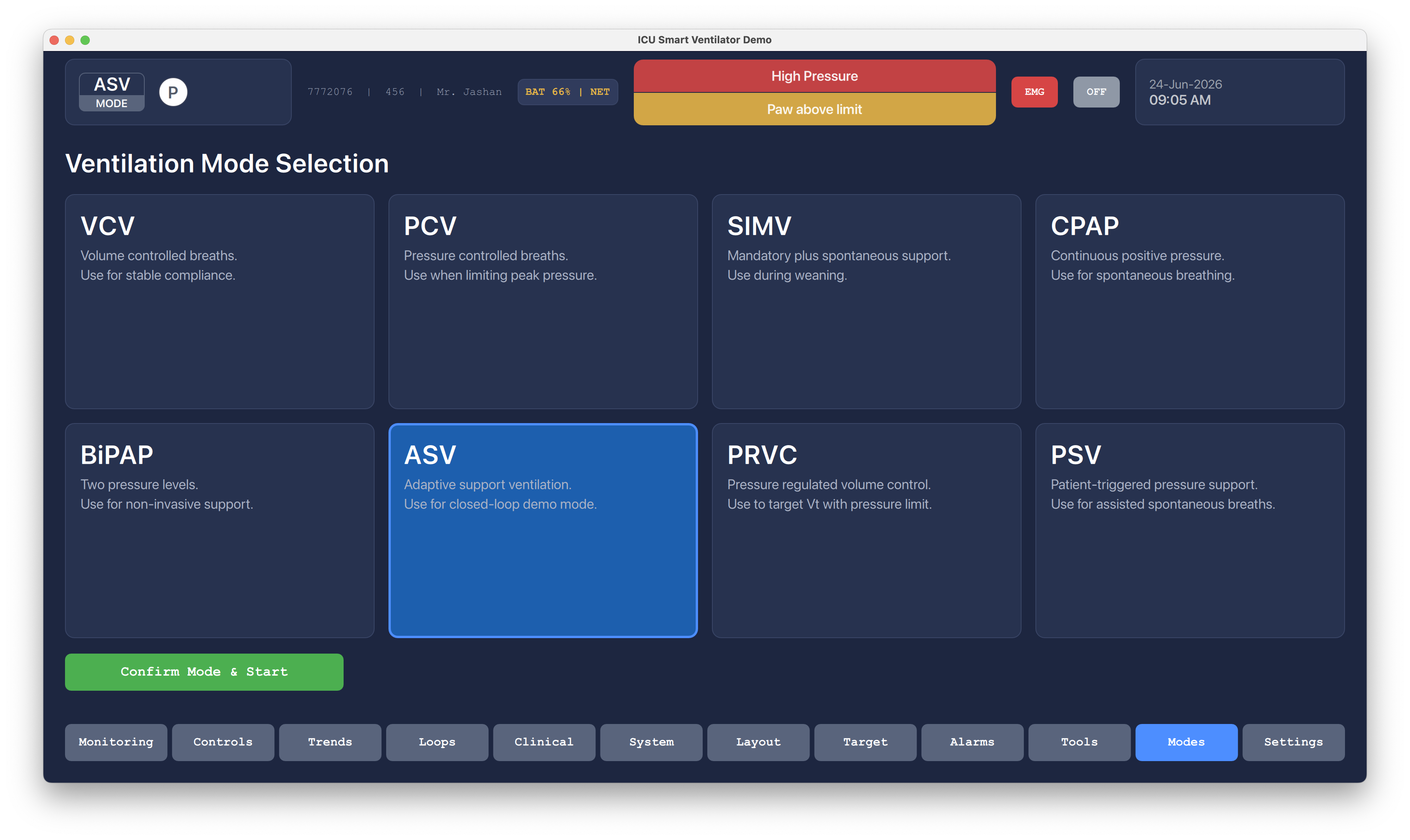 Resumed Waveform Monitoring Qt/QML interface screenshot