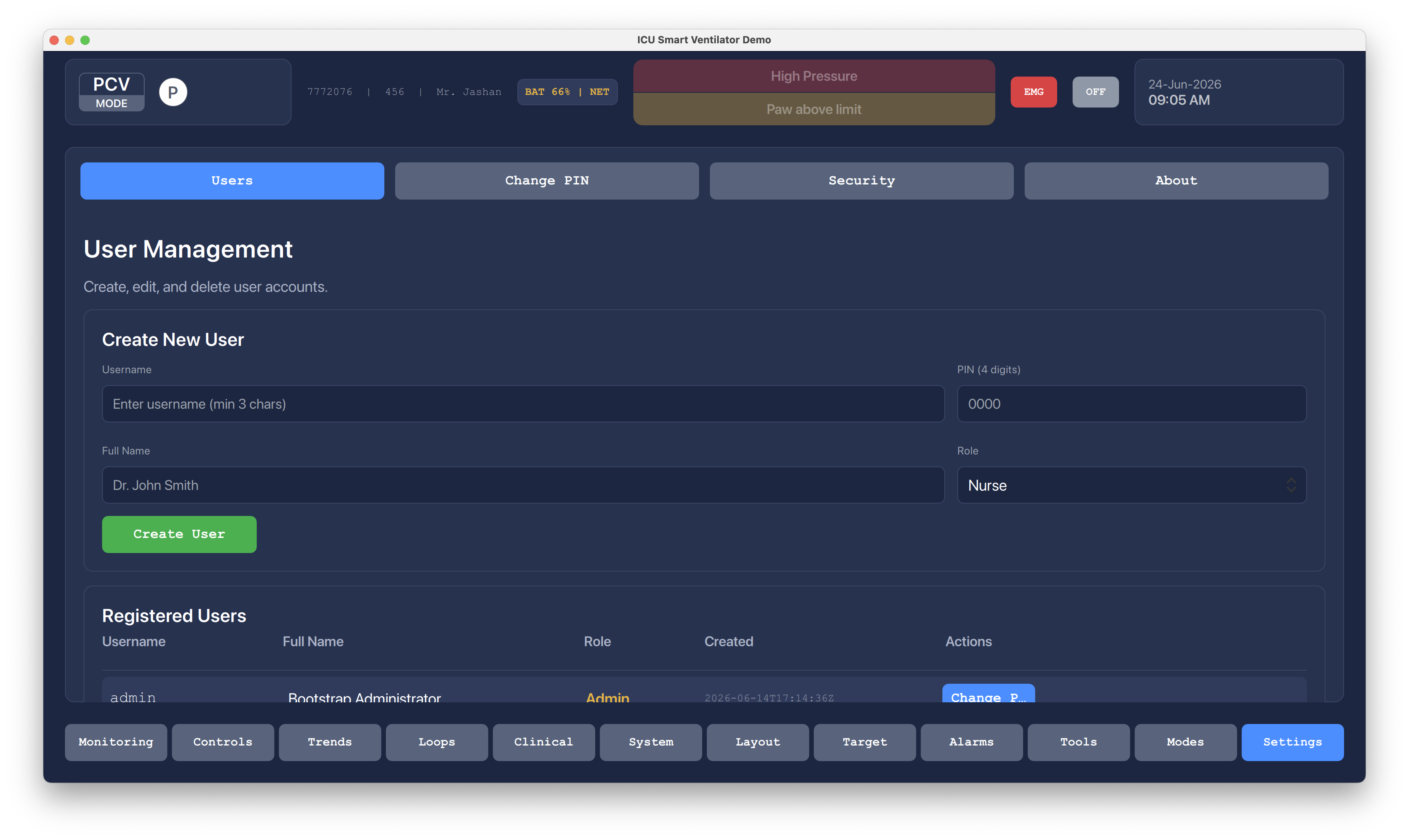 Patient Category Switching Qt/QML interface screenshot