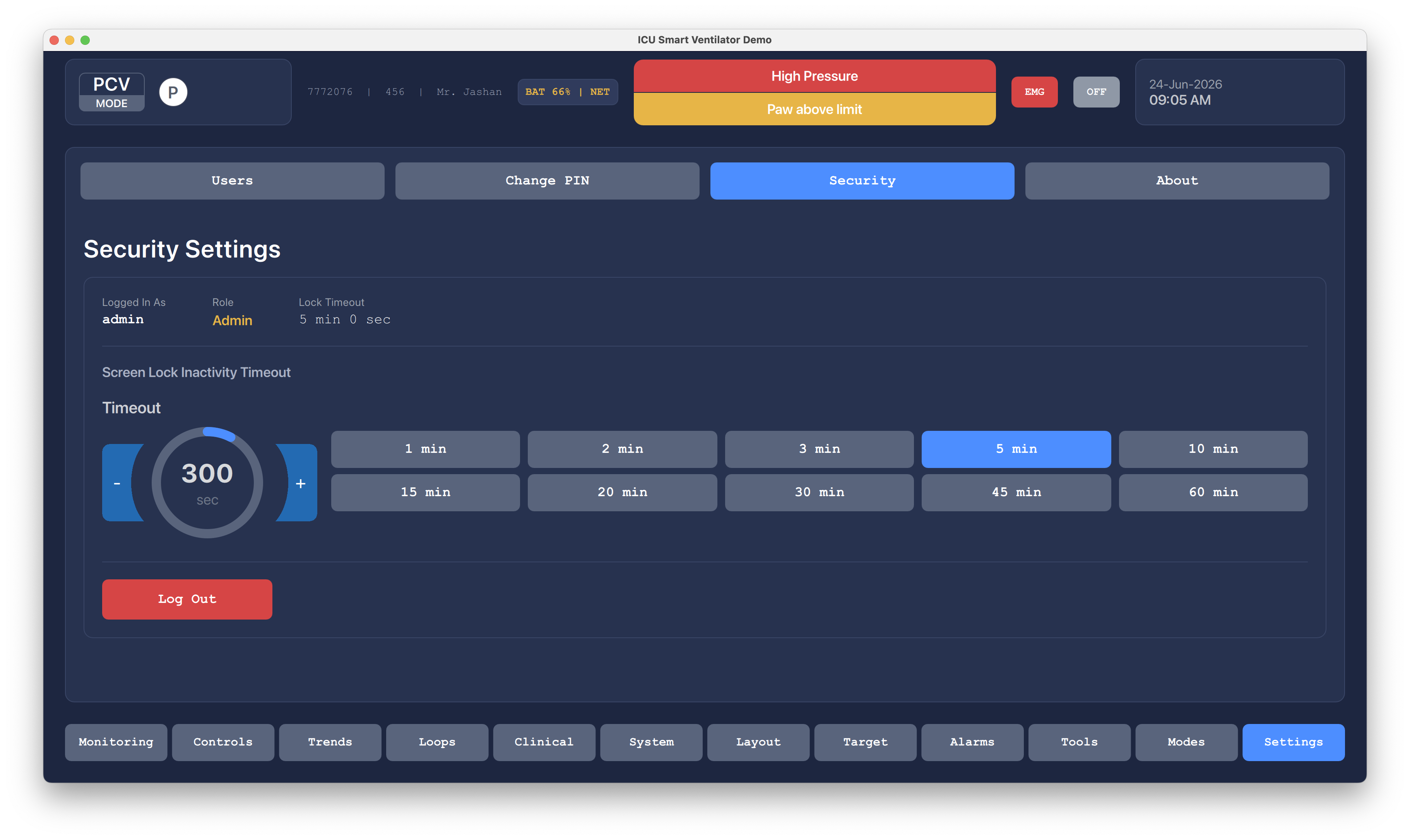 High-Pressure Recovery Qt/QML interface screenshot