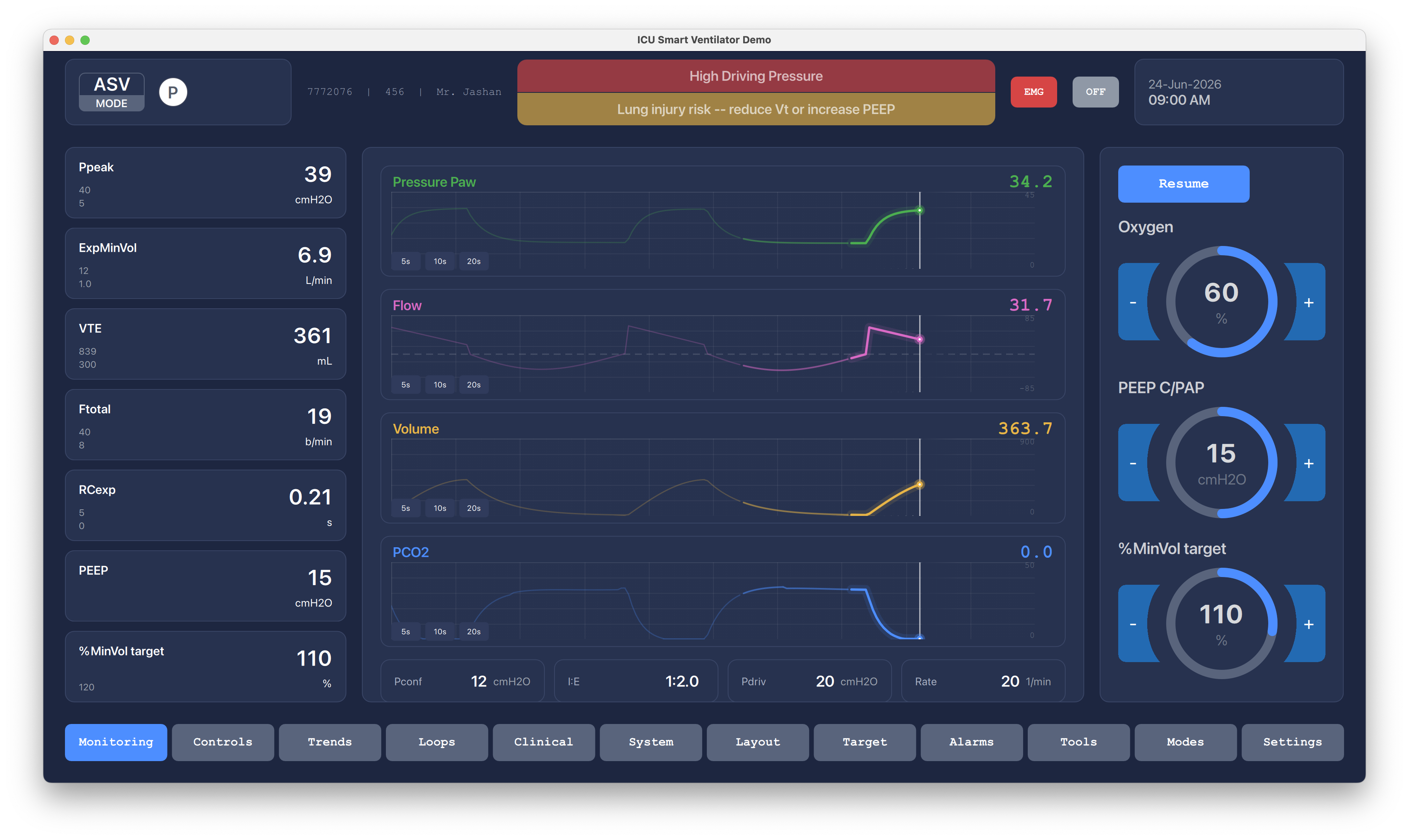 Driving Pressure Warning Qt/QML interface screenshot