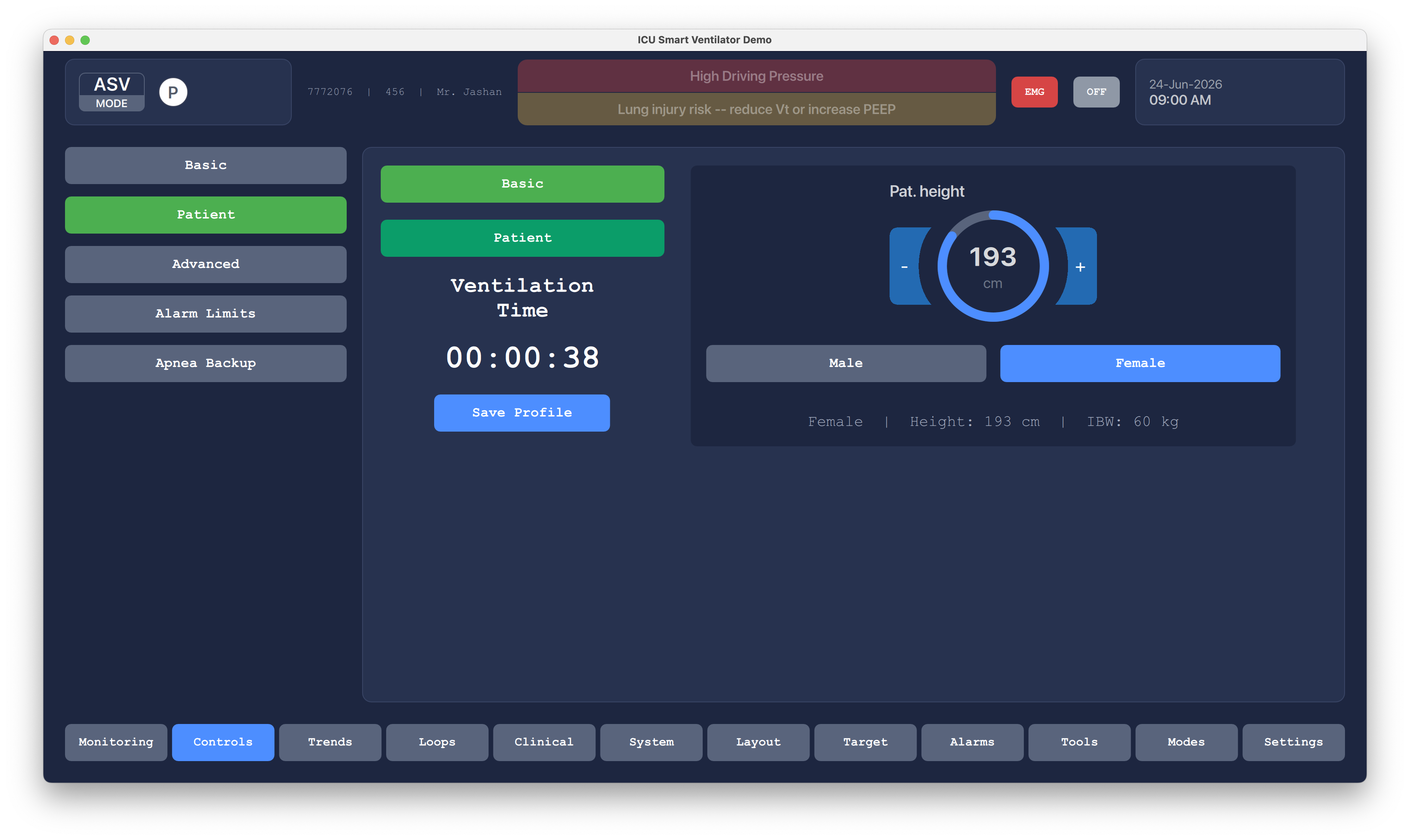 Saved Patient Profile Qt/QML interface screenshot