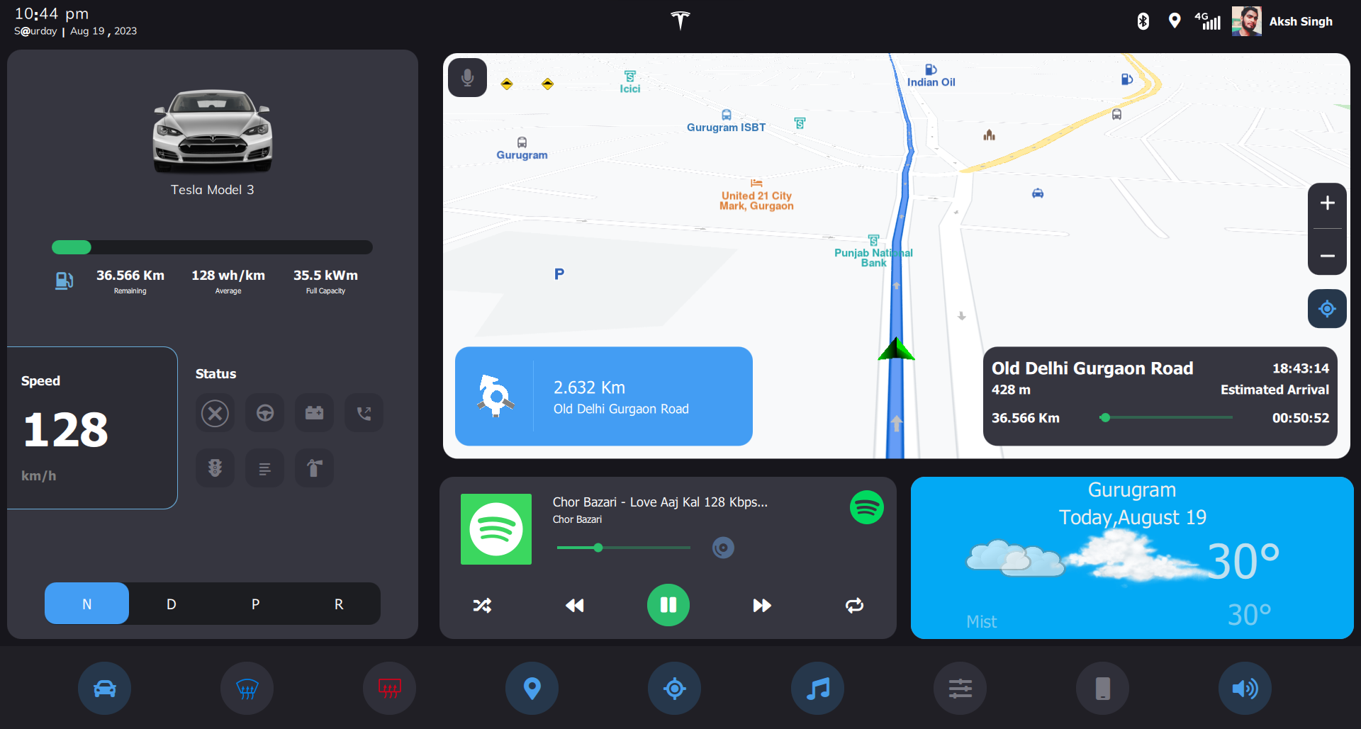 Dashboard With Route Card Qt/QML interface screenshot